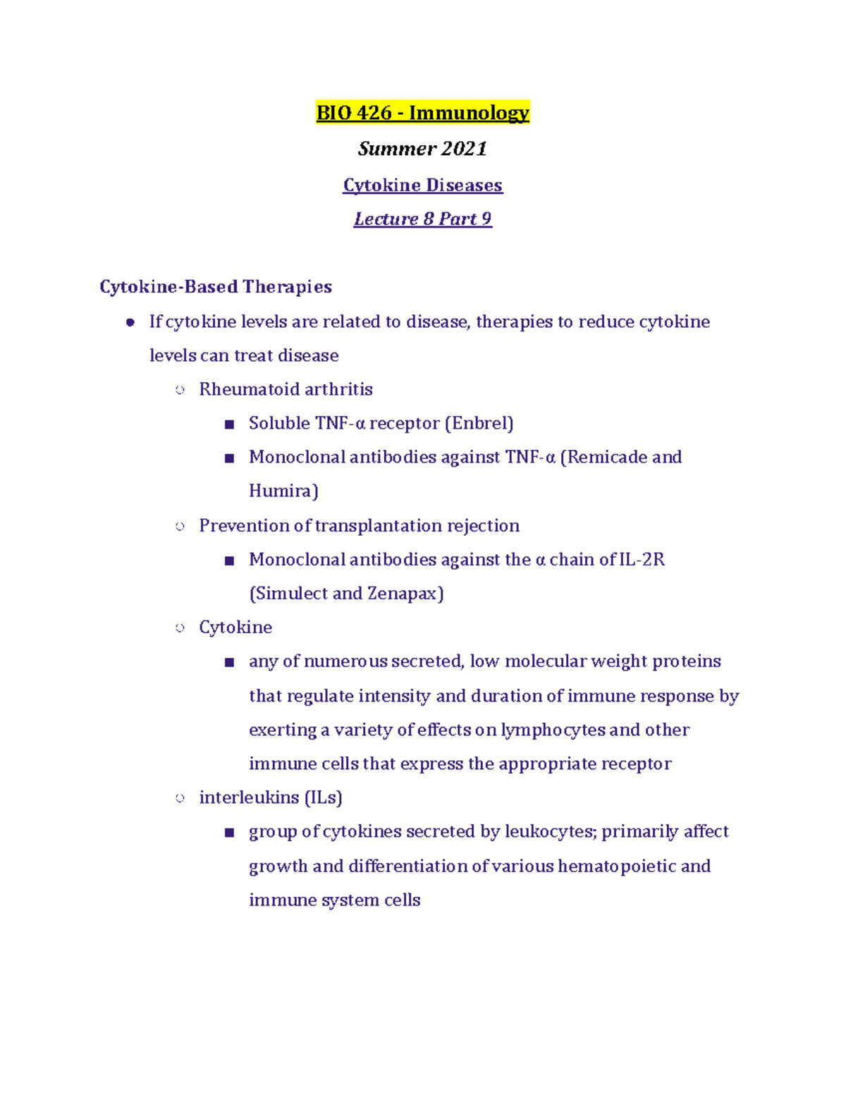 BIO 426 Lecture 8 Part 9 - Summer 2021 - BIO 426 - Immunology Summer ...