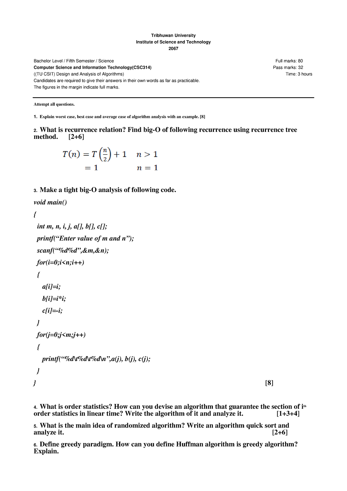 Design And Analysis Of Algorithms 2067 Questionpaper - Tribhuwan ...