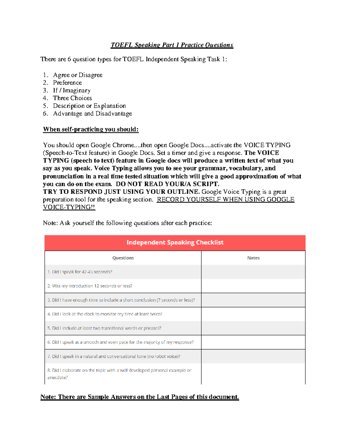 2020. Toefl+Speaking+Part+1+Practice+Questions - TOEFL Speaking Part 1 ...