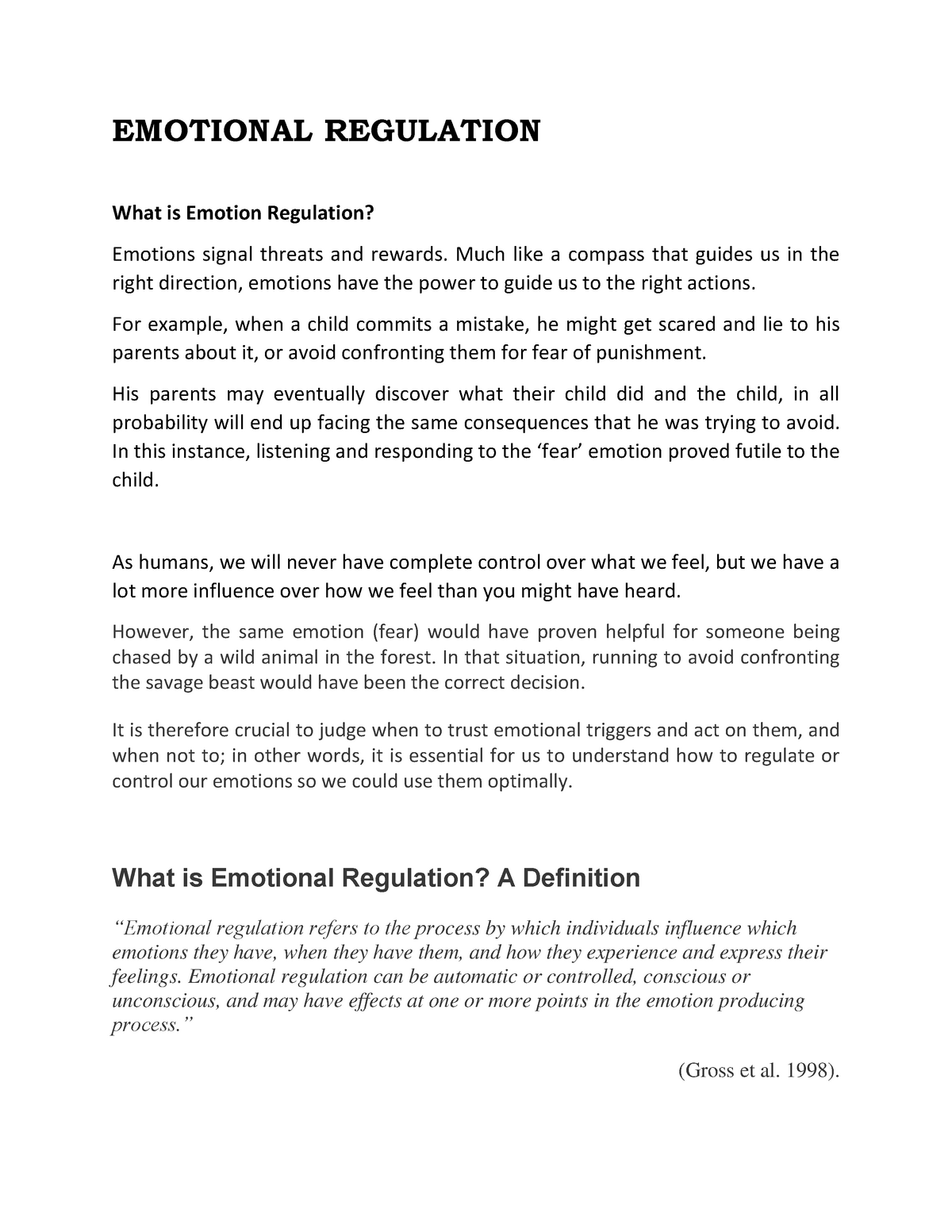 literature review of emotional self regulation