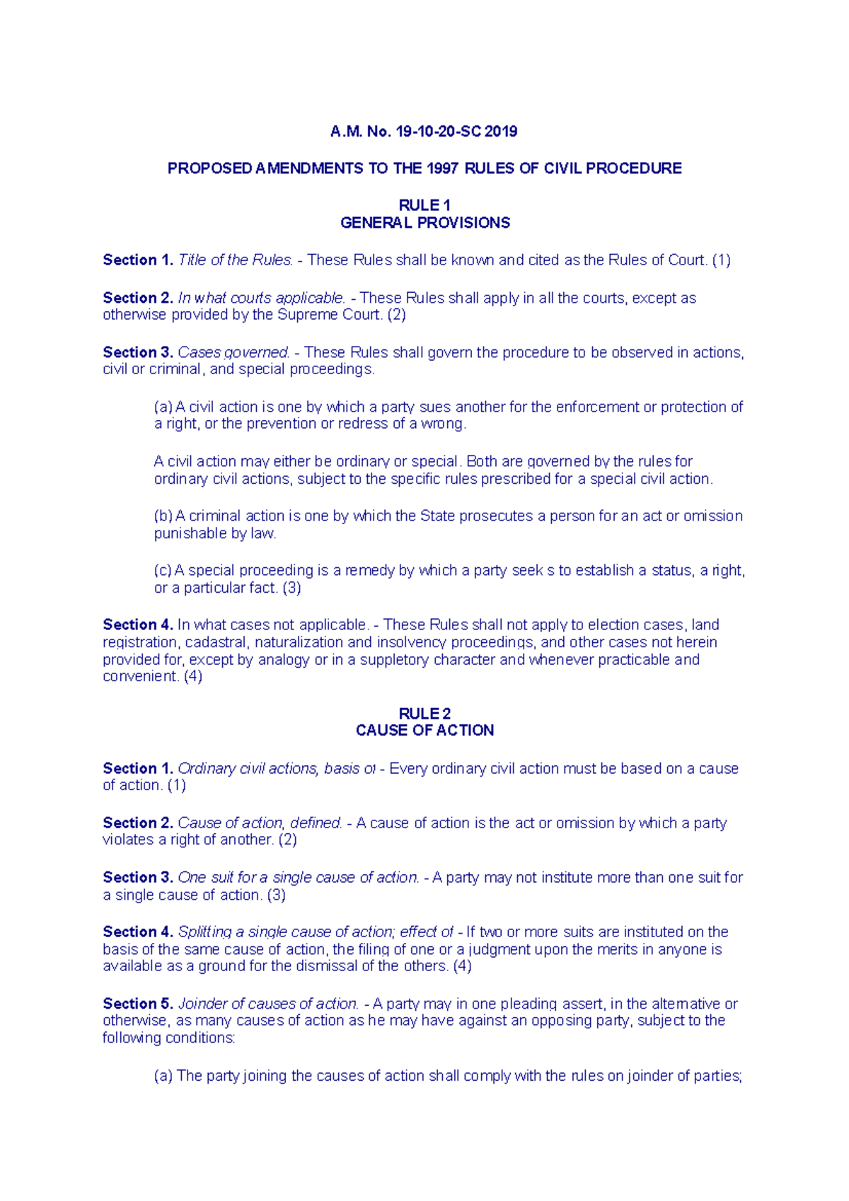 Revised Rules ON Court - A. No. 19-10-20-SC 2019 PROPOSED AMENDMENTS TO ...