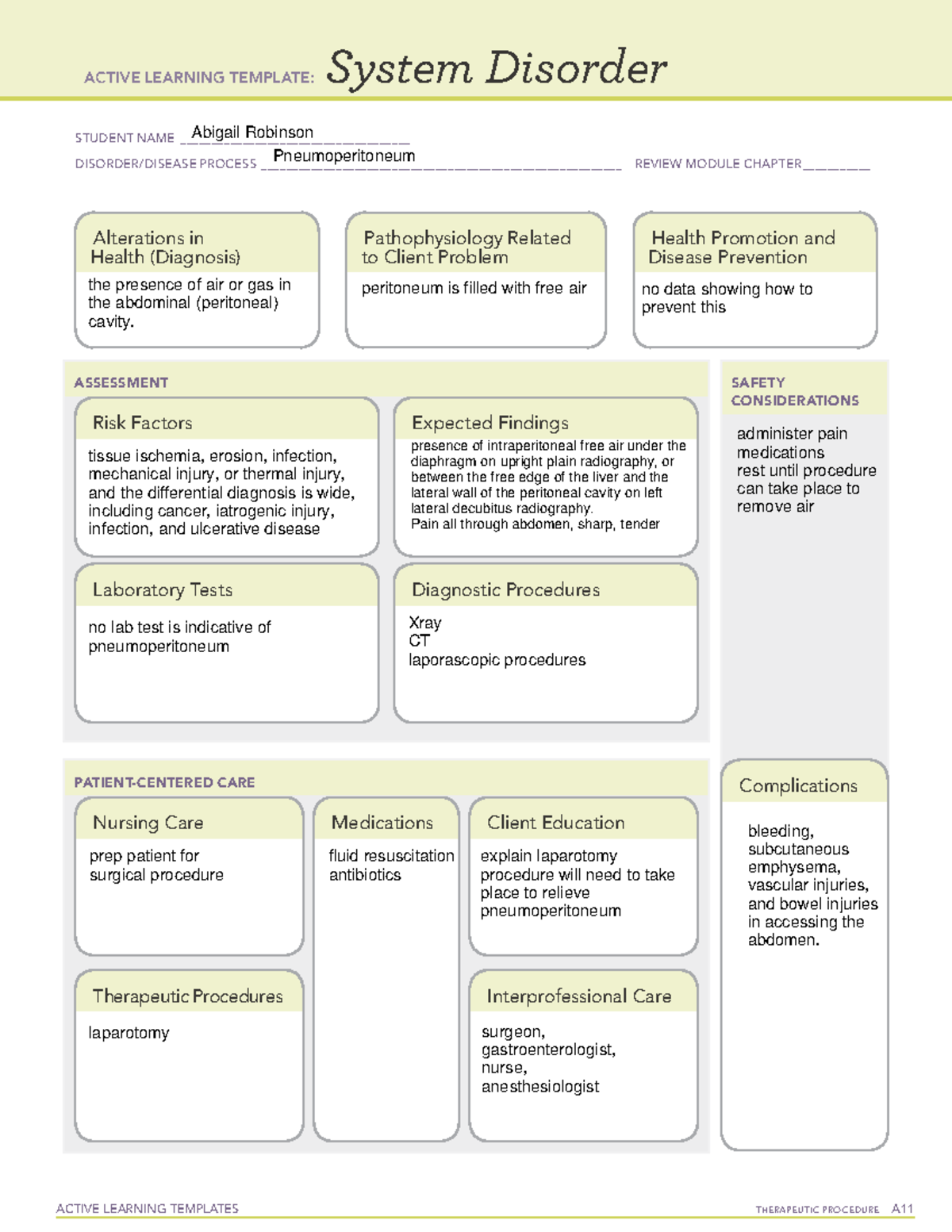 System disorder- pneumoperitoneum - ACTIVE LEARNING TEMPLATES ...