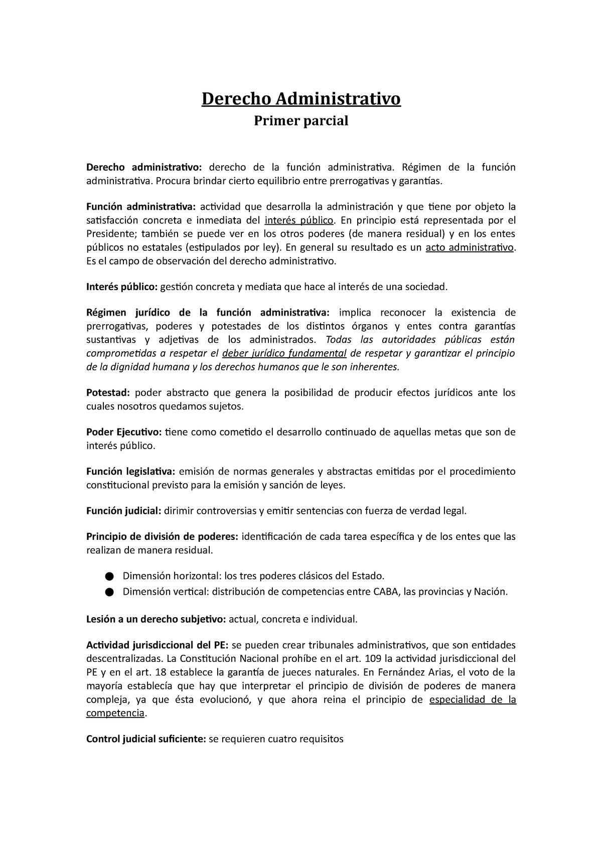 Administrativo - Resumen Primer Parcial - Derecho Administrativo Primer ...