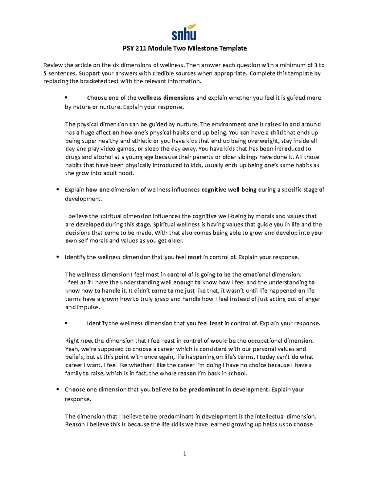 PSY 211 Module Two Milestone Template - PSY 211 Module Two Milestone ...