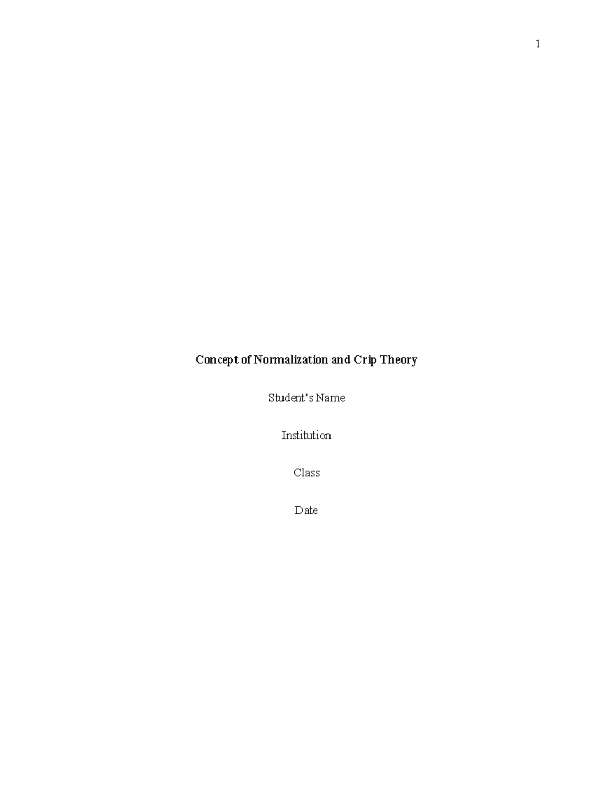 Crip theory tui Concept of Normalization and Crip Theory Student’s