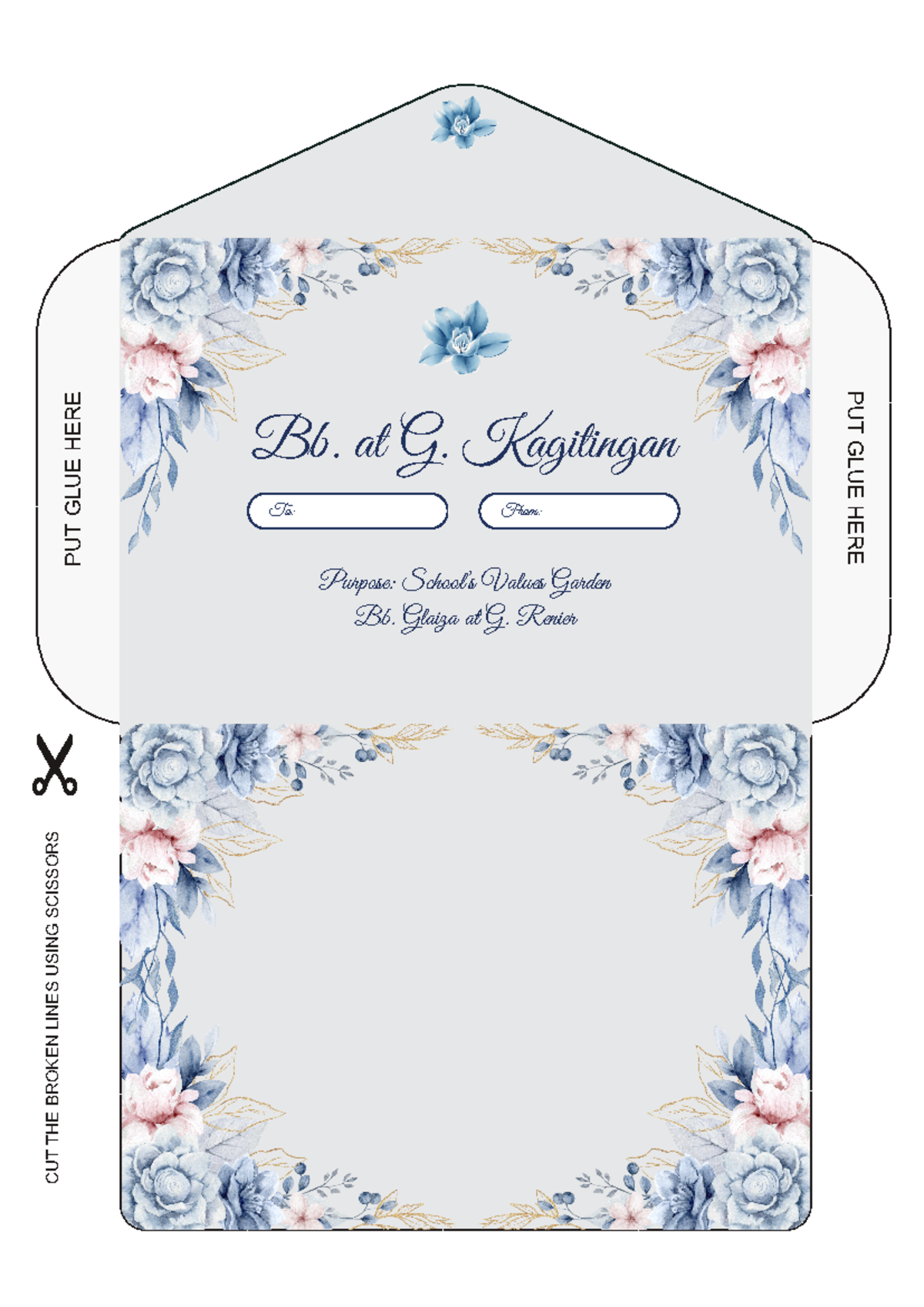 Blue White Floral Mother's Ready To Cut Envelope Document (A4 ...
