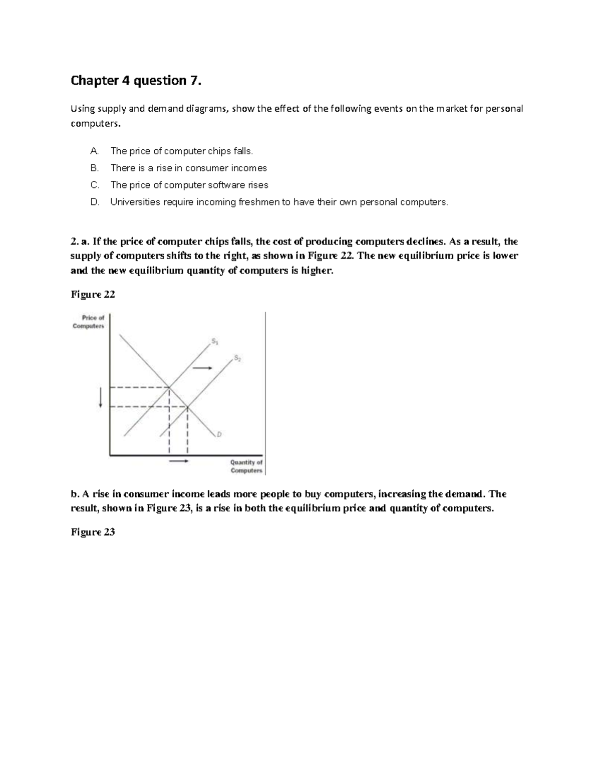 Sample with Answers Chapter 4 question 7. Using supply and demand