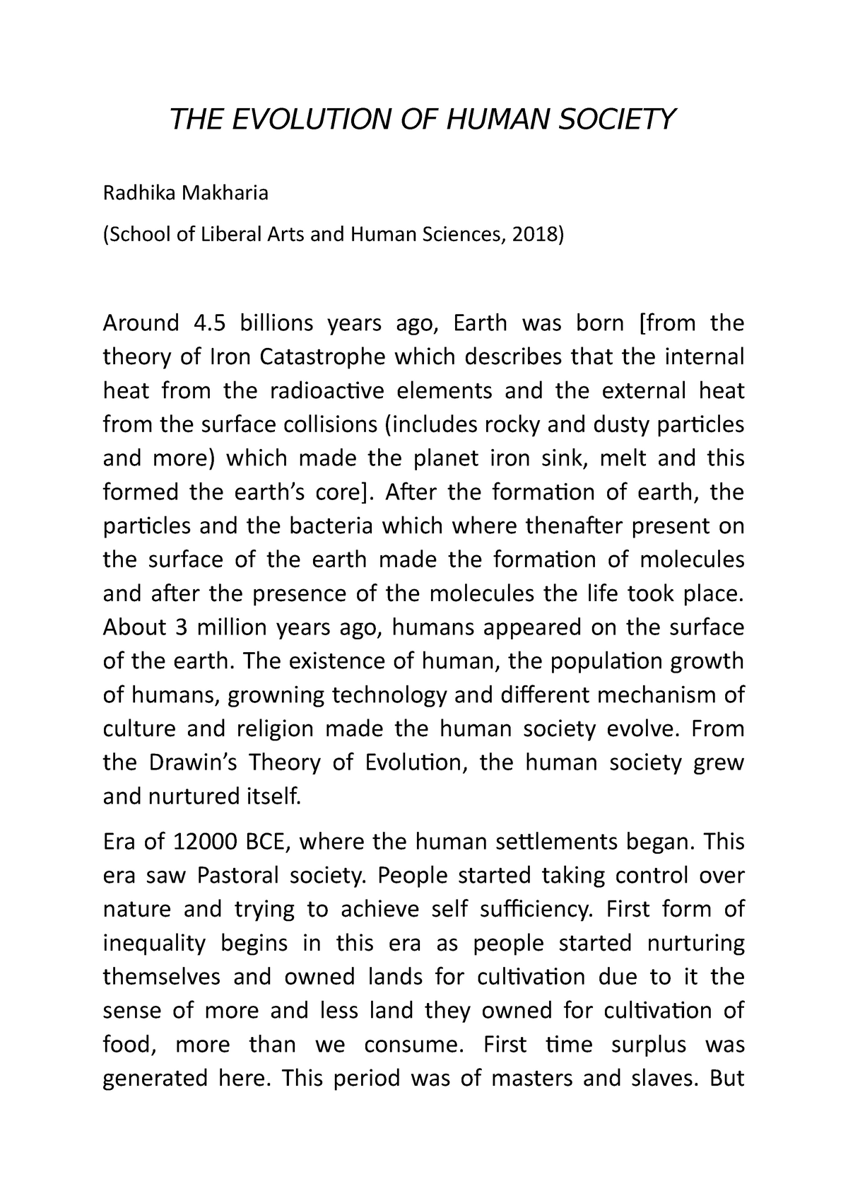 evolution of human society essay