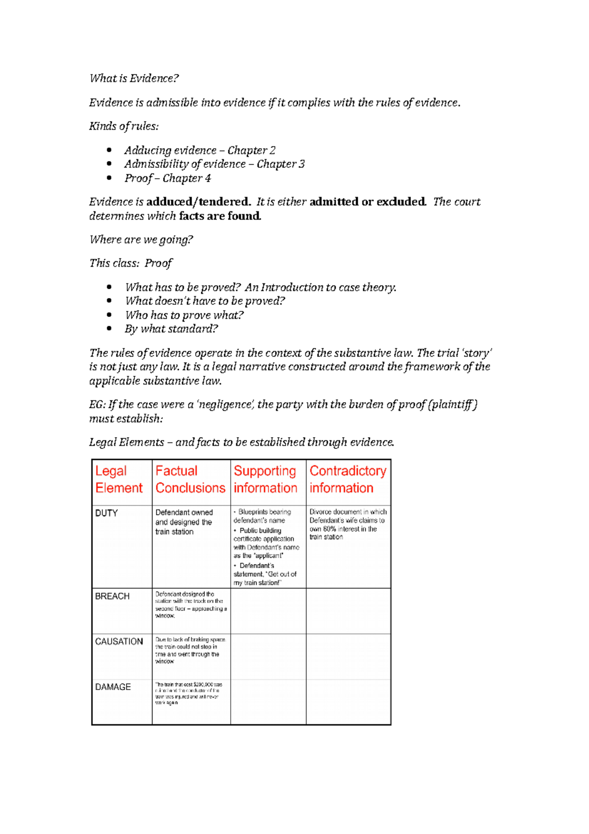Lecture notes, lectures 1-11 - What is Evidence? Evidence is admissible ...
