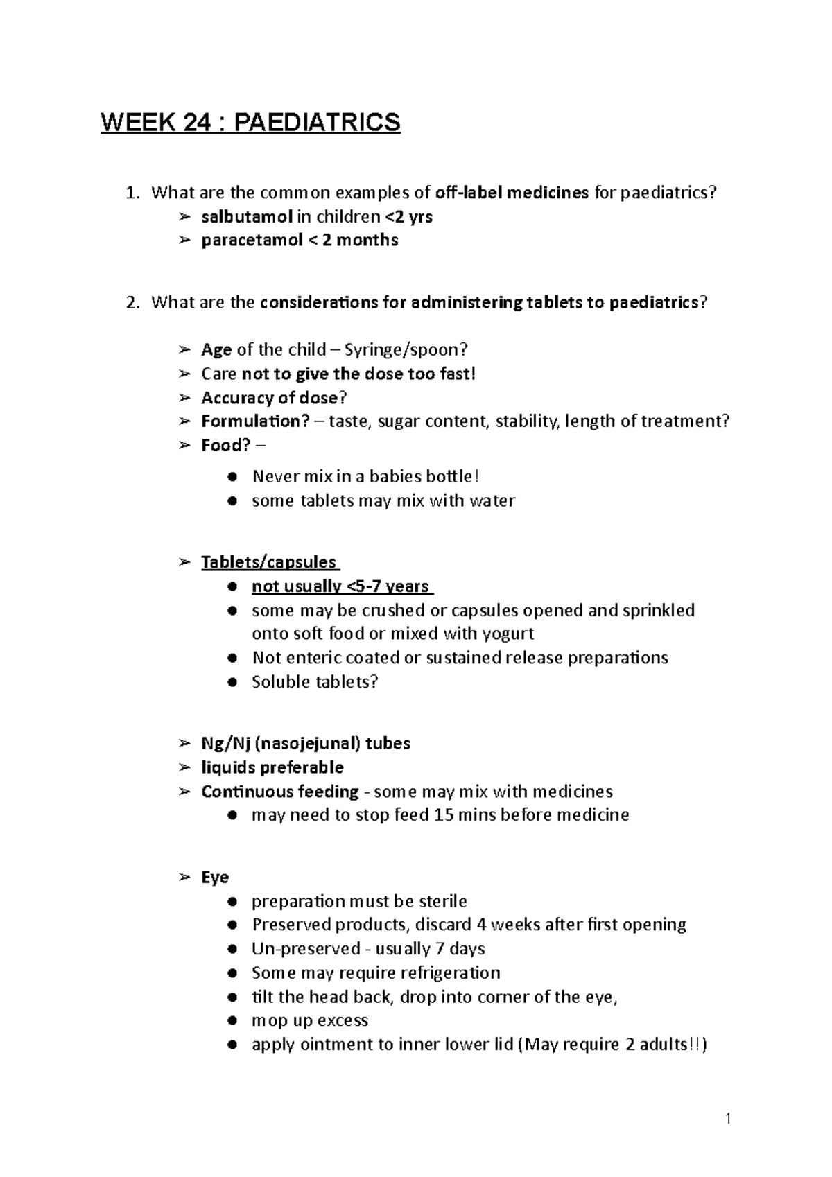 WEEK 24 Paediatrics - Lecture notes child related - WEEK 24 ...