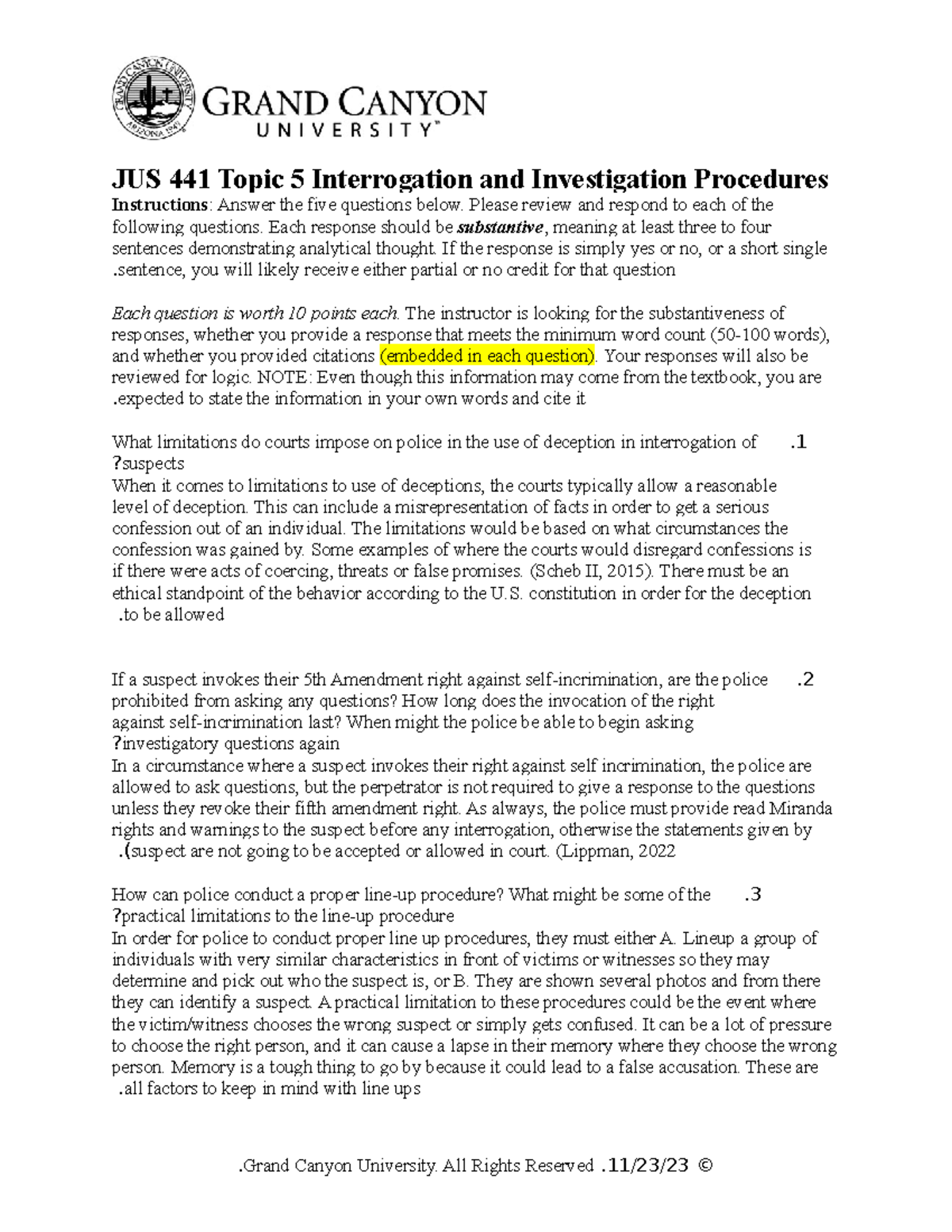 JUS 441 T5 Interrogation And Investigation Procedures - JUS 441 Topic 5 ...