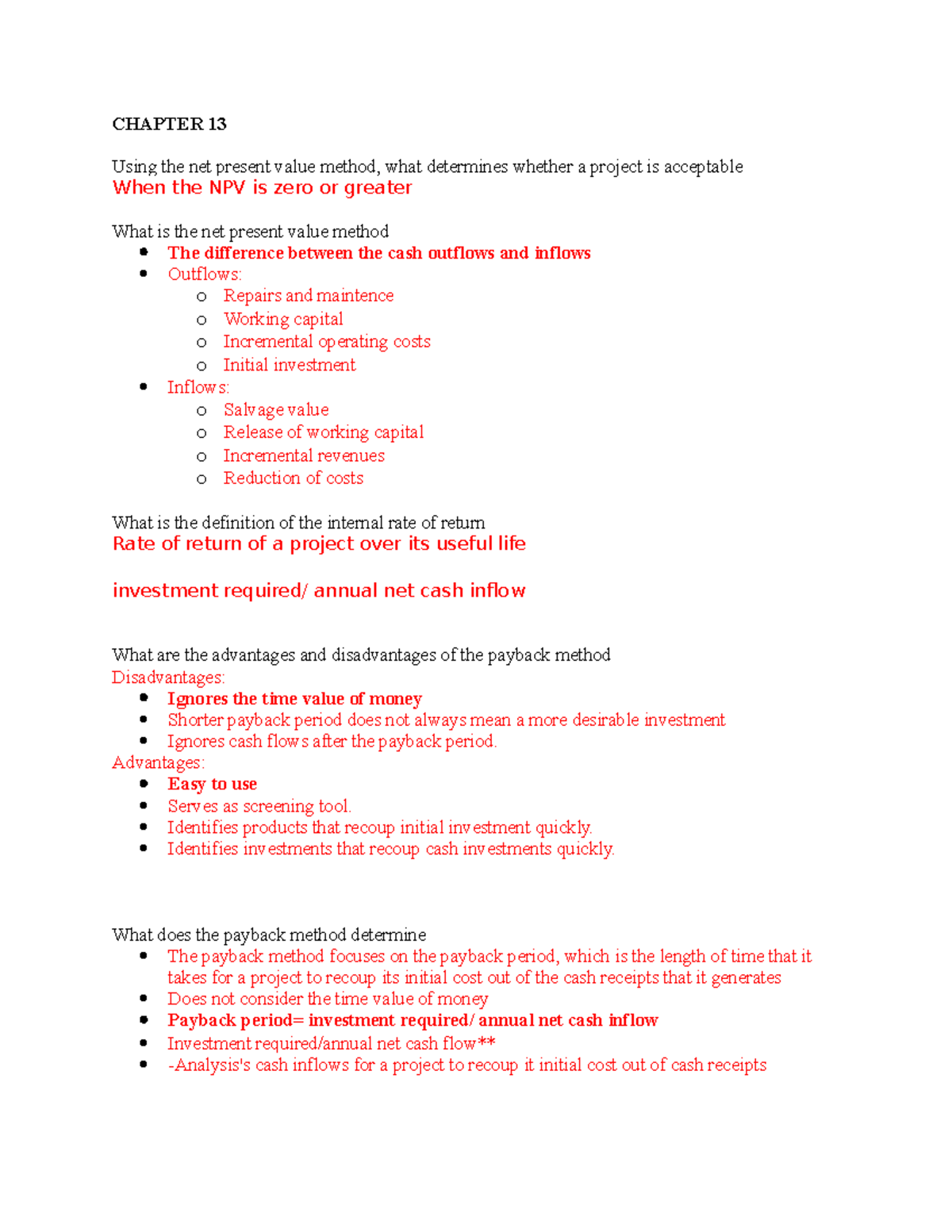 Final Exam Study Guide - CHAPTER 13 Using the net present value method ...
