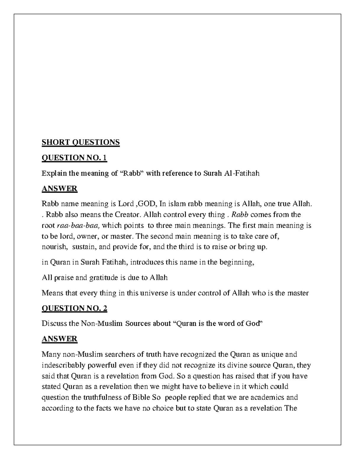 SP21 HUM110 Sessional 1 Asmat Shaheen - SHORT QUESTIONS QUESTION NO. 1 ...