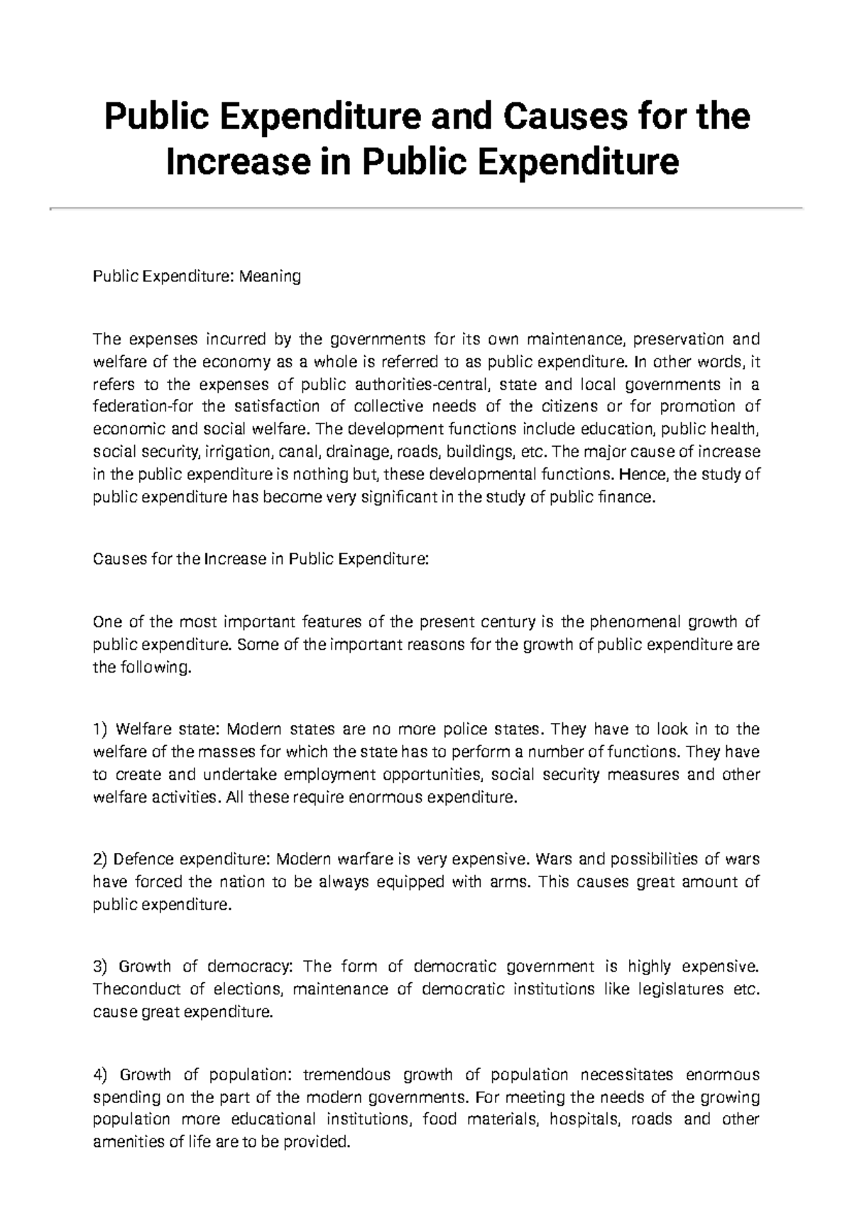 Public Expenditure And Causes For The Increase In Public Expenditure