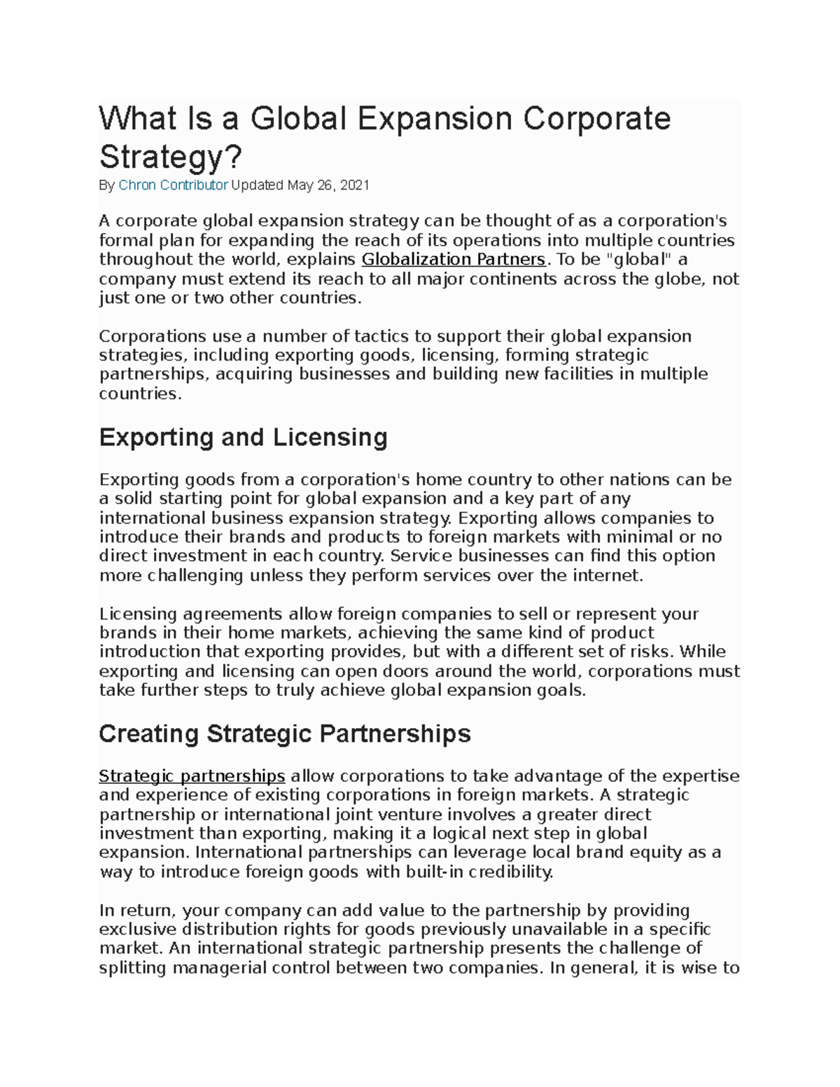 What Is a Global Expansion Corporate Strategy What Is a Global