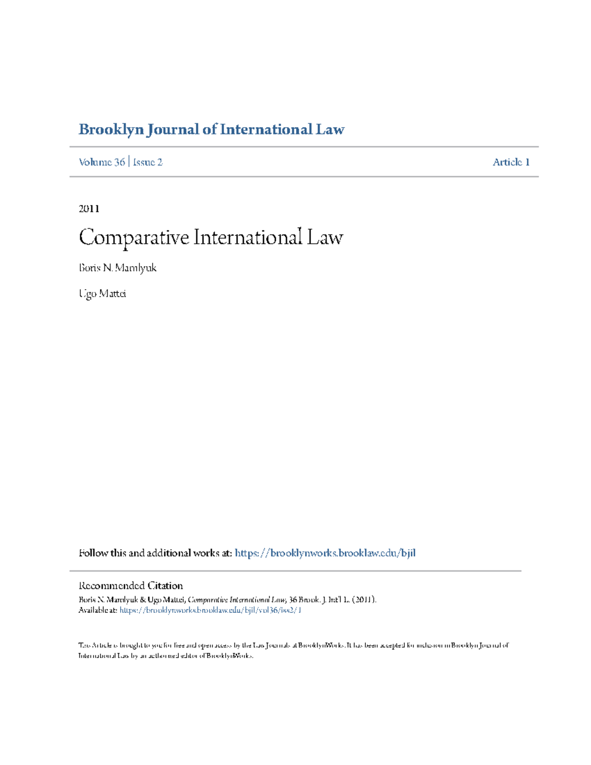 Comparative International Law - Brooklyn Journal Of International Law ...