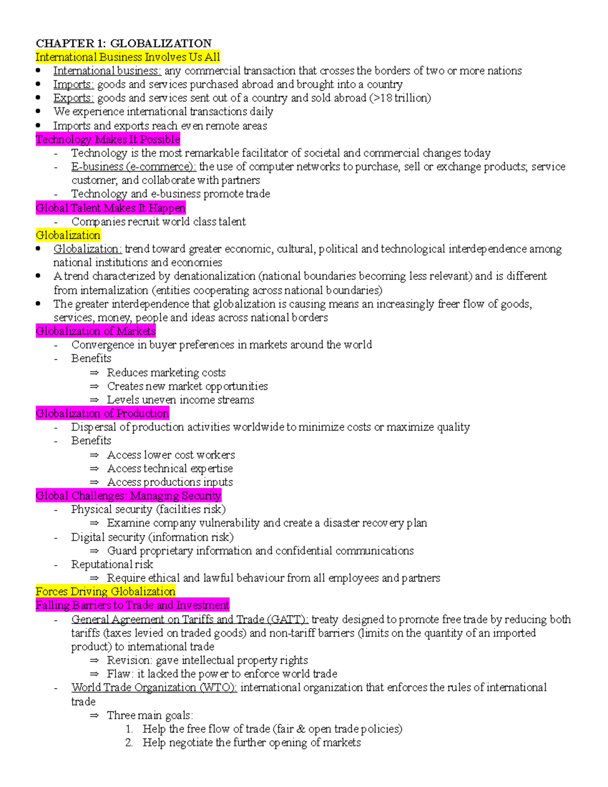 Ch1,2,3 - Lecture notes 1-3 - CHAPTER 1: GLOBALIZATION International ...