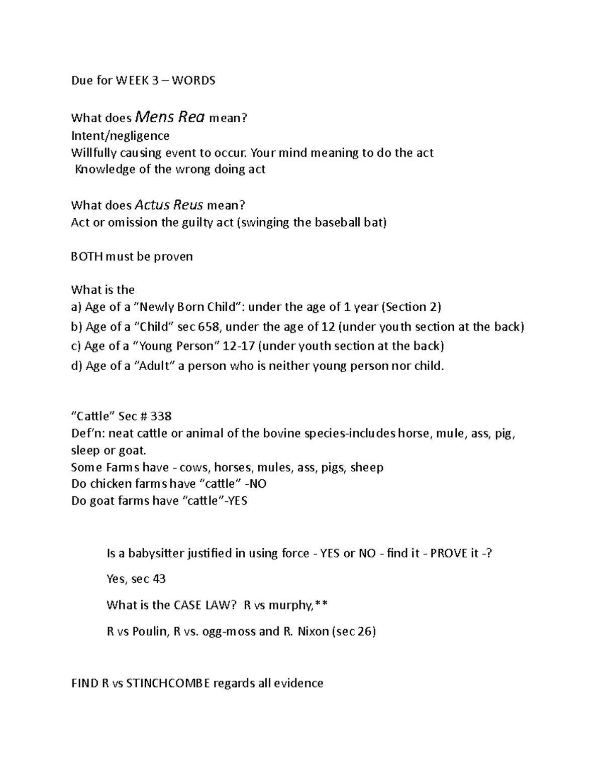 Definitions and Scenerios Due for WEEK 3 WORDS What does Mens Rea