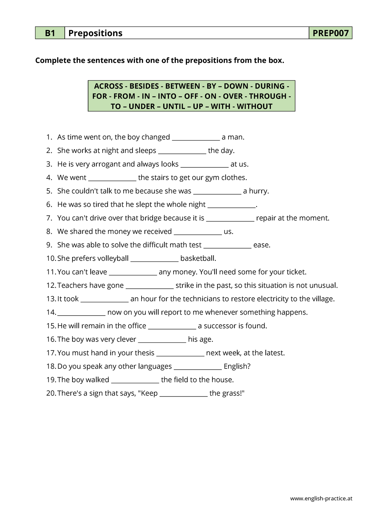 Prep007-prepositions - English-practice B1 Prepositions PREP Complete ...