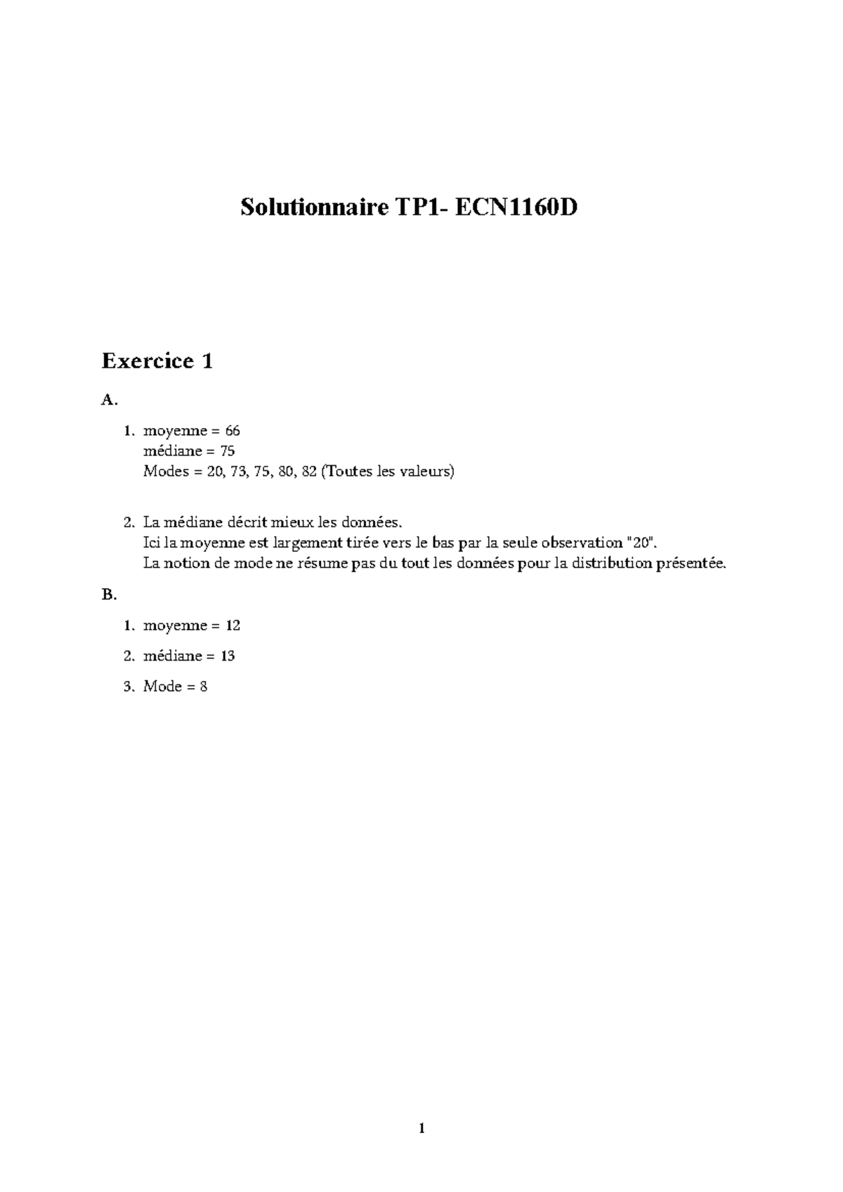 Solutionnaire TP1 - Exercices - Solutionnaire TP1 - ECN1160D 2021 Régis ...