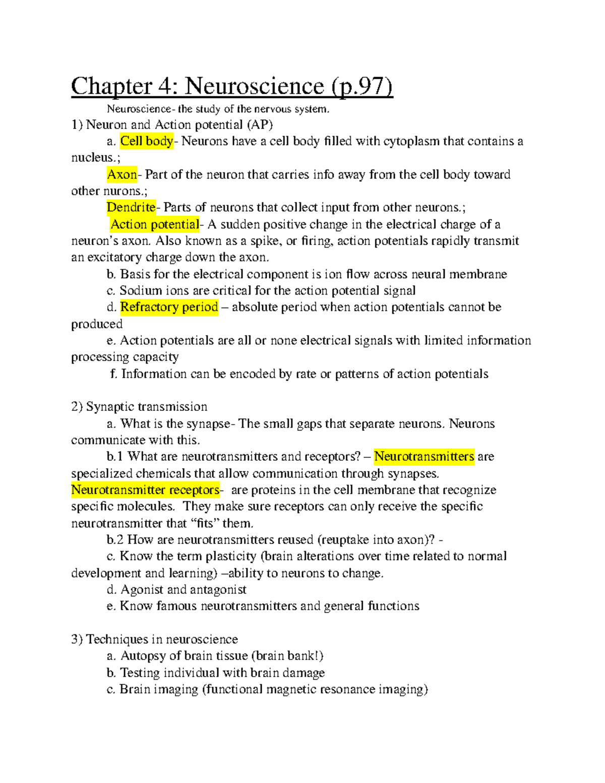 Chapter 4+5 Guide - Summary General Psychology - Cha P T E R4:Ne Ur Os ...