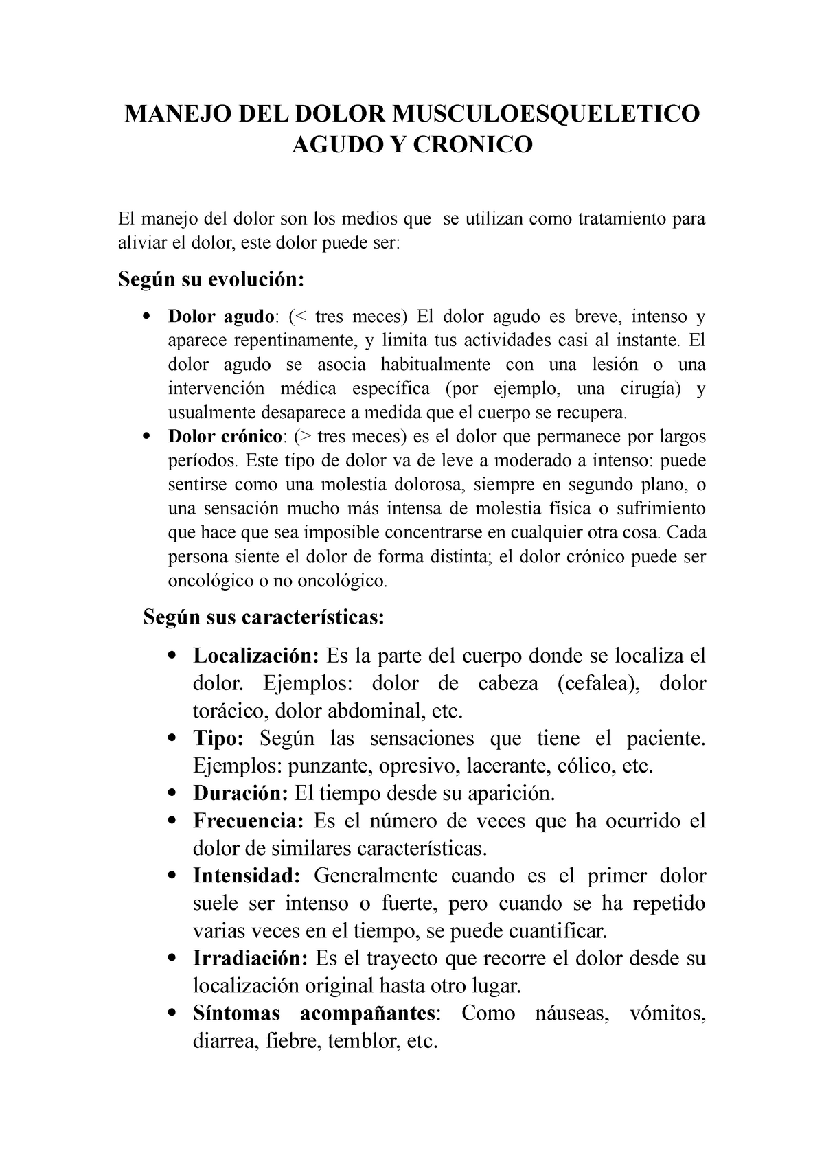 Manejo DEL Dolor Musculoesqueletico Agudo Y Cronico - MANEJO DEL DOLOR ...