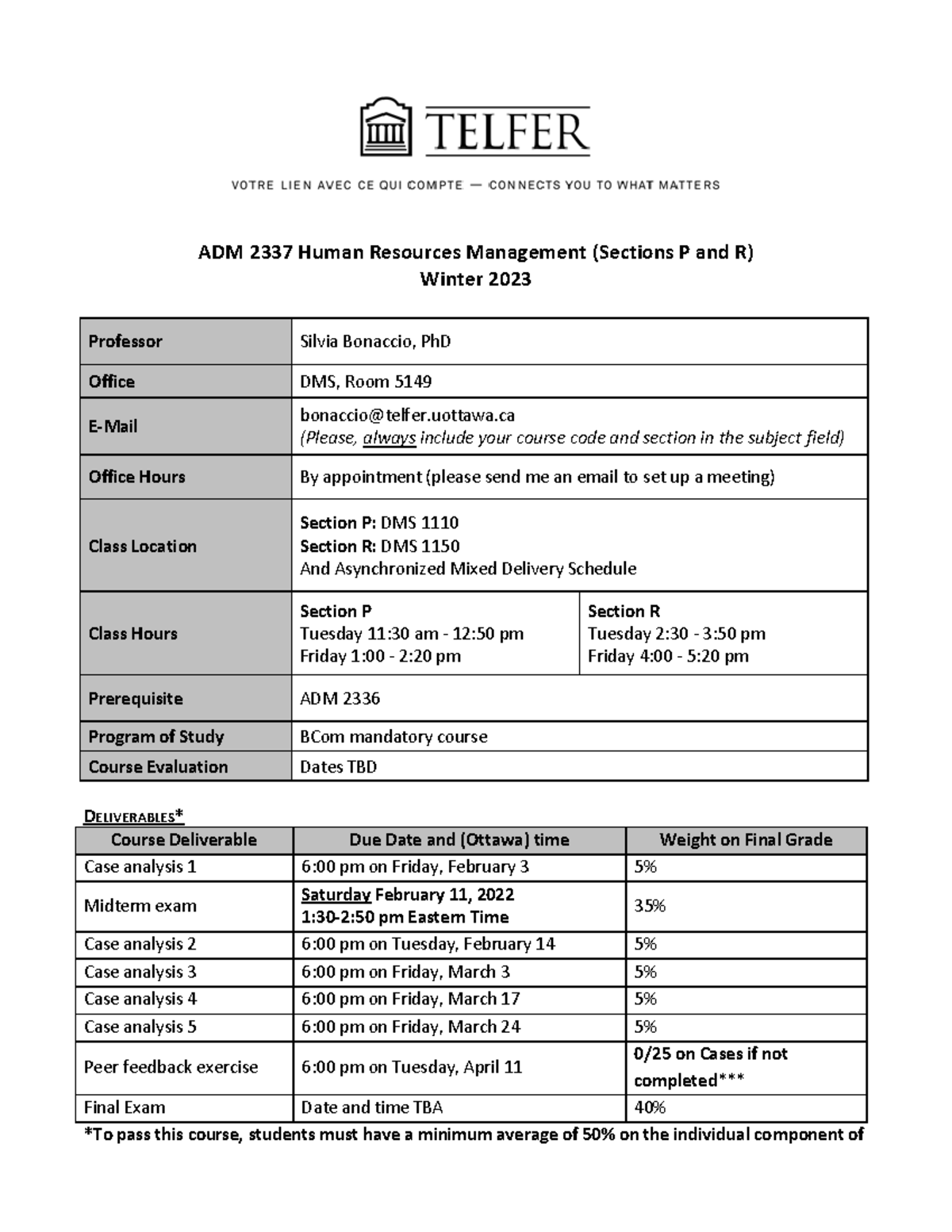 ADM2337 Bonaccio Section P and R - ADM 2337 Human Resources Management ...