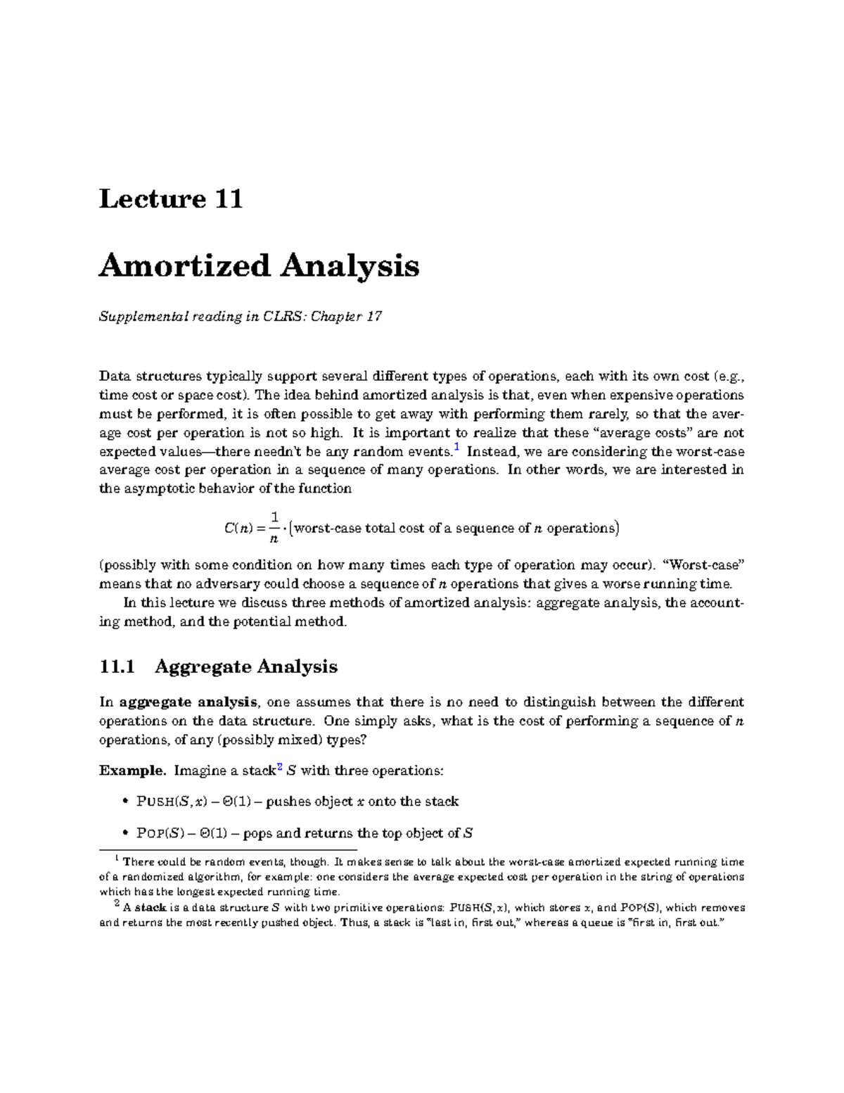 Amortized analysis - College notes - Lecture 11 Amortized Analysis ...