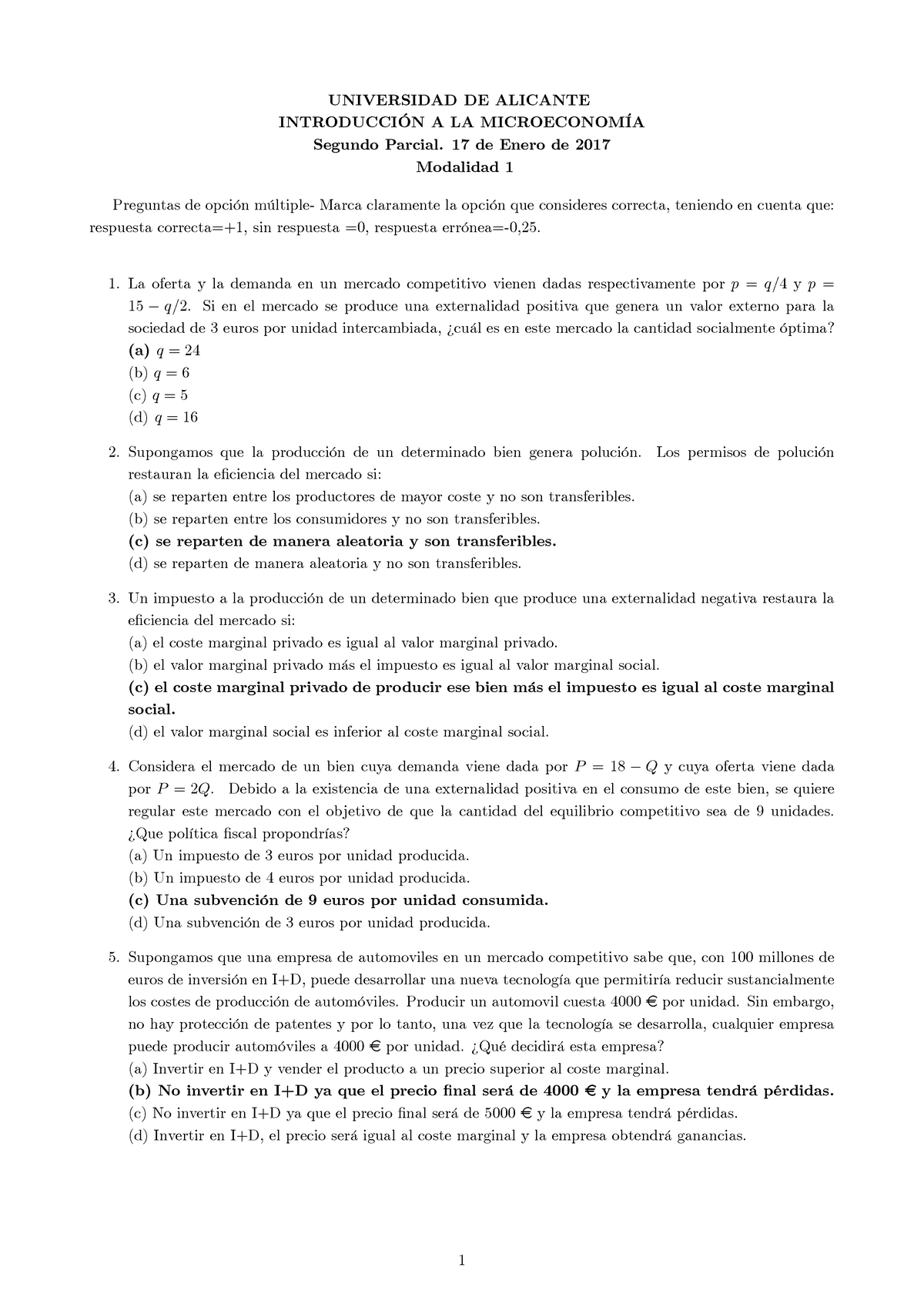 Examen Enero Preguntas Y Respuestas UNIVERSIDAD DE ALICANTE A LA Segundo Parcial