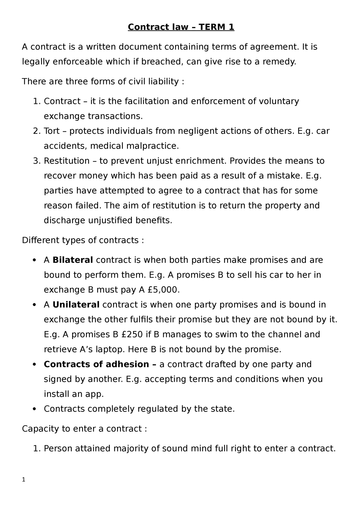 Contract Law - It Is Legally Enforceable Which If Breached, Can Give ...