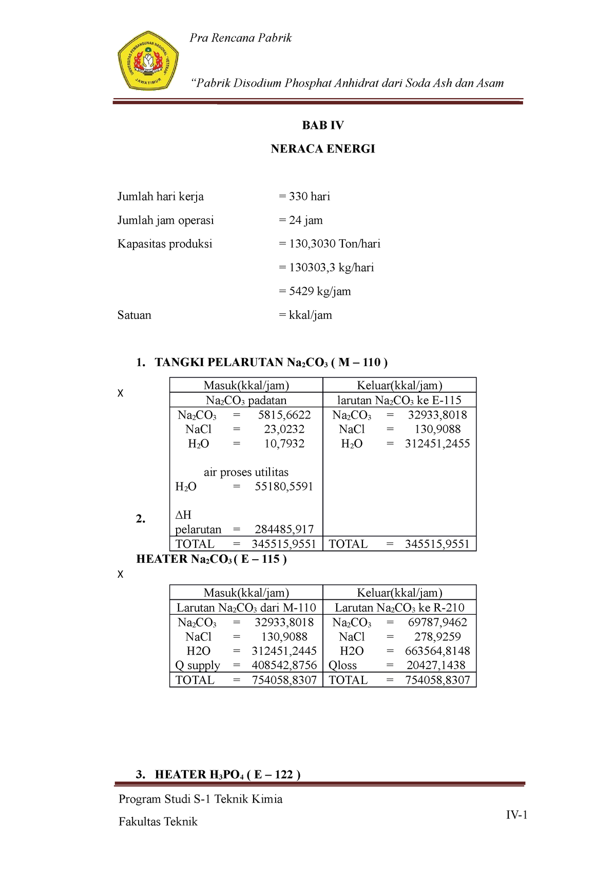 BAB IV - Laporan Tugas Akhir - BAB IV NERACA ENERGI Jumlah Hari Kerja ...