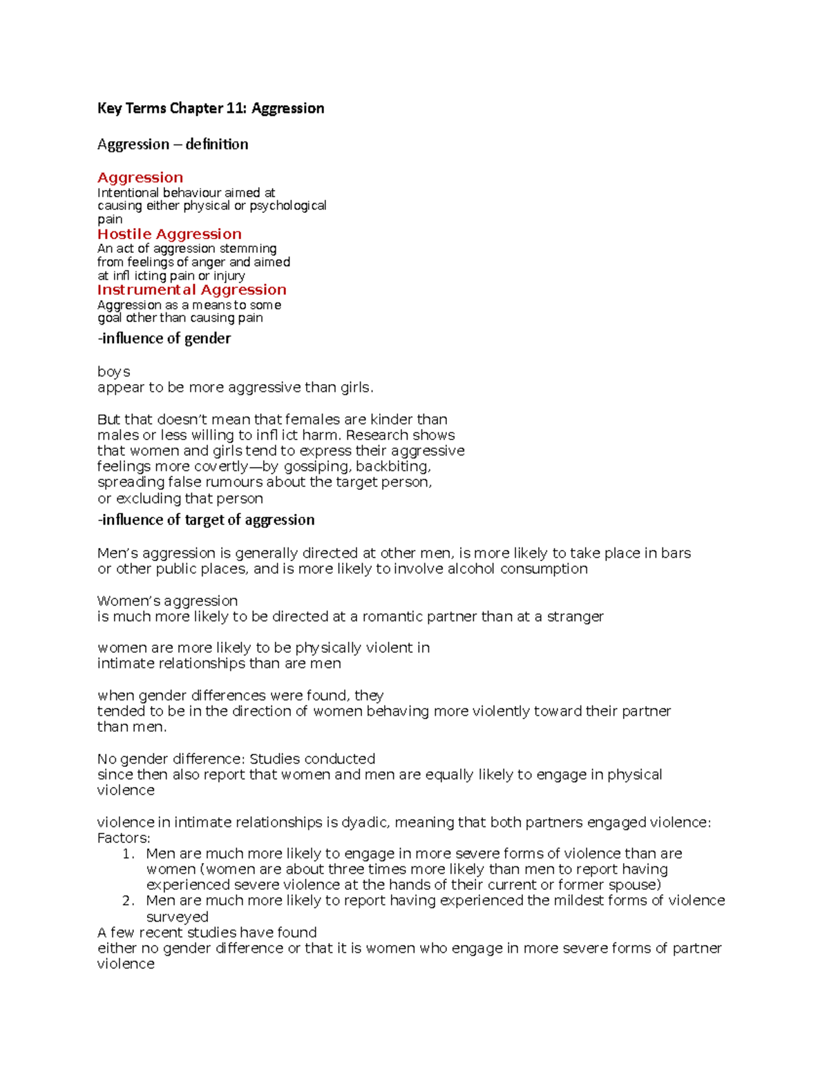 Key Terms Chapter 11- Aggression - Key Terms Chapter 11: Aggression ...