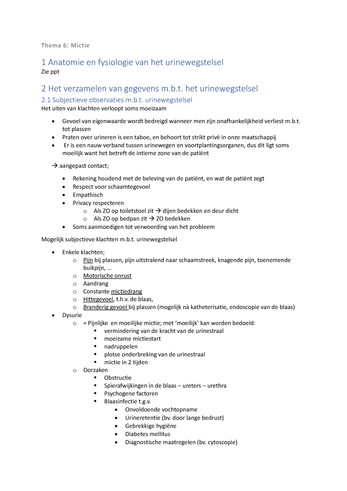 Thema 6 - Mictie - Samenvatting Verpleegkundige Methodiek En ...