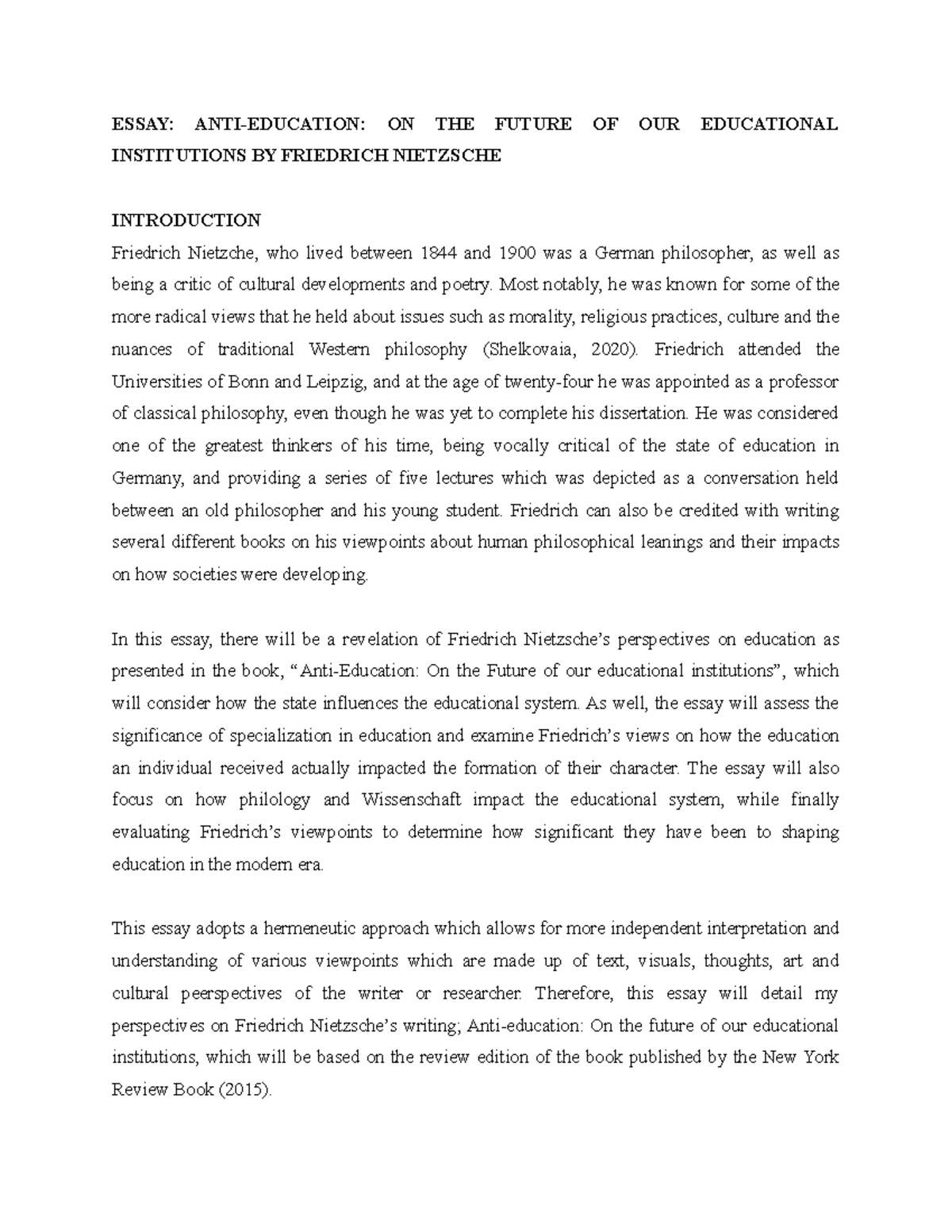 Essay ON ANTI- Education BY Fransisca EBBI - Resubmission - ESSAY: ANTI ...
