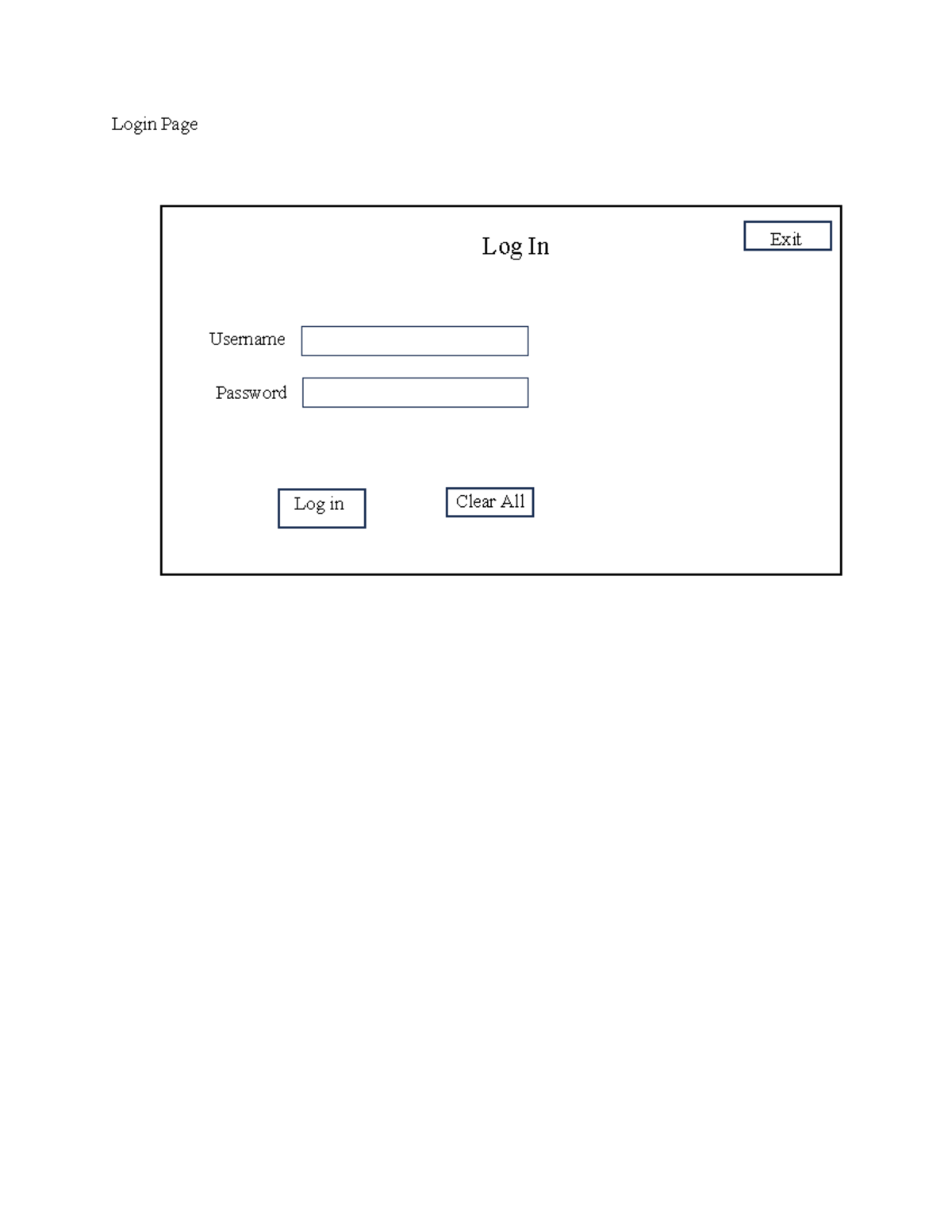 Grifindo toys wireframe - Login Page Log In Exit Clear All Log in ...