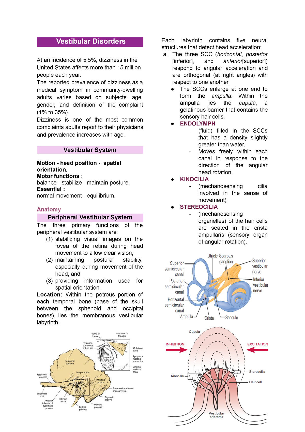 Vestibular Disorders - Lecture Notes 1 - Vestibular Disorders At An ...