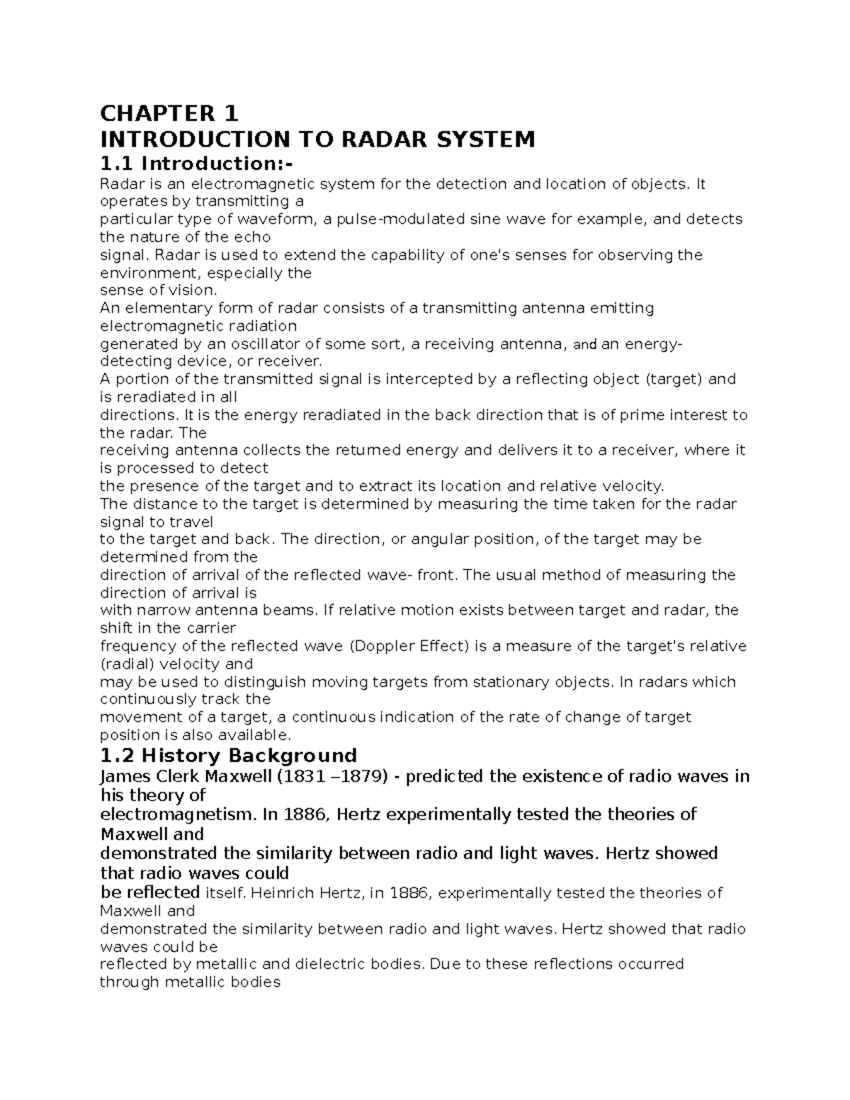 Introduction TO Radar System CHAPTER 1 INTRODUCTION TO RADAR SYSTEM 1 Introduction Radar is