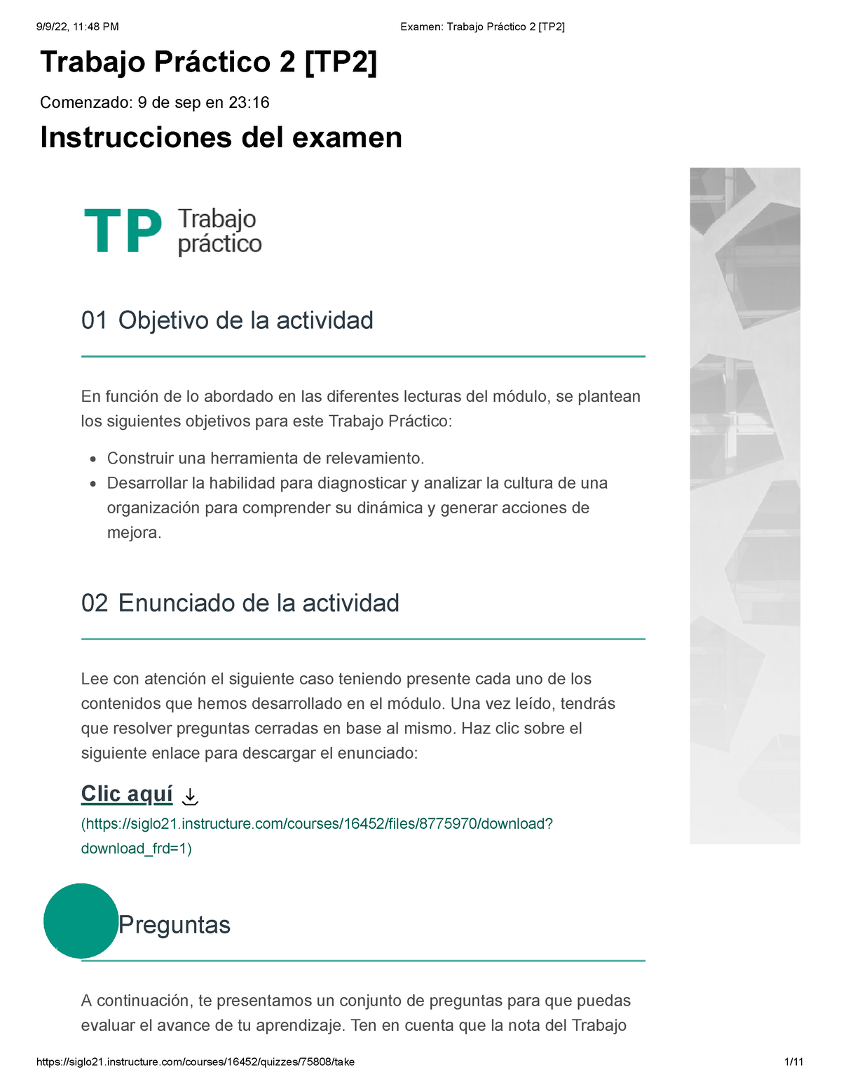 Examen Trabajo Práctico 2 [TP2] Cultura Organizacional 93% - Trabajo ...