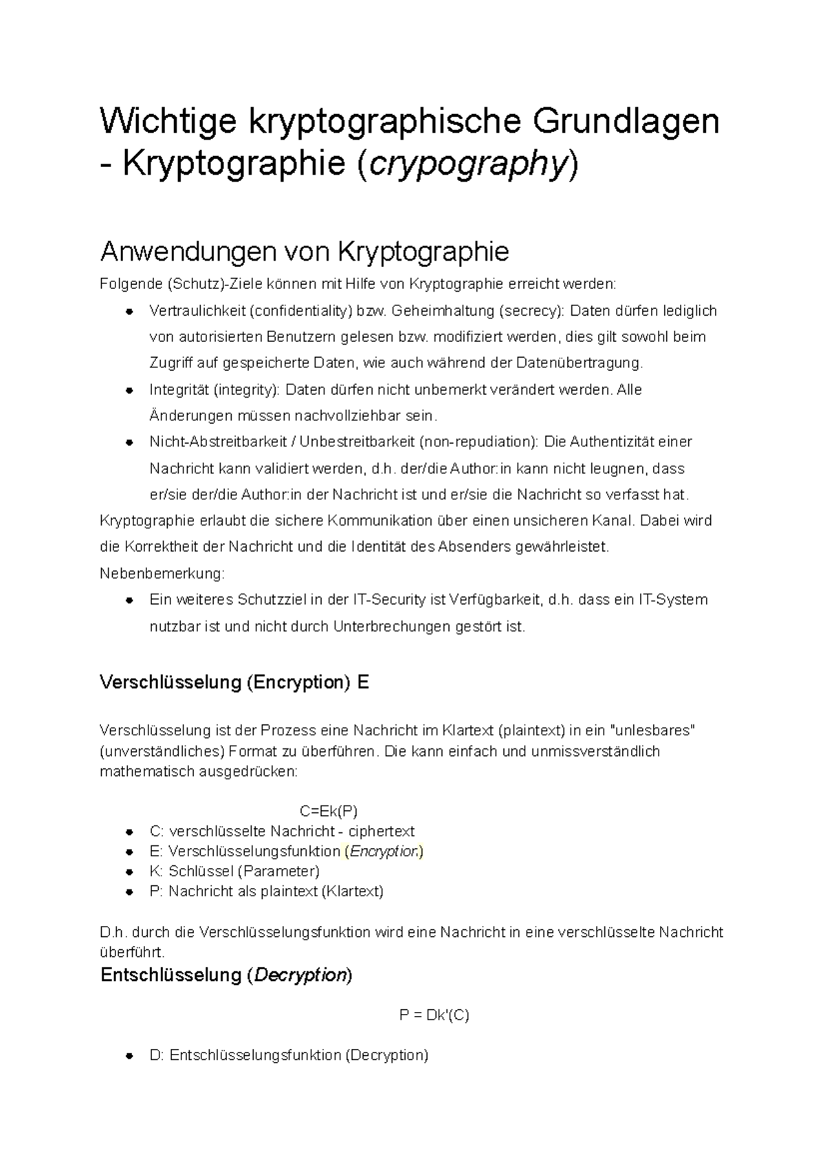 Kryptographie - Wichtige kryptographische Grundlagen - Wichtige ...