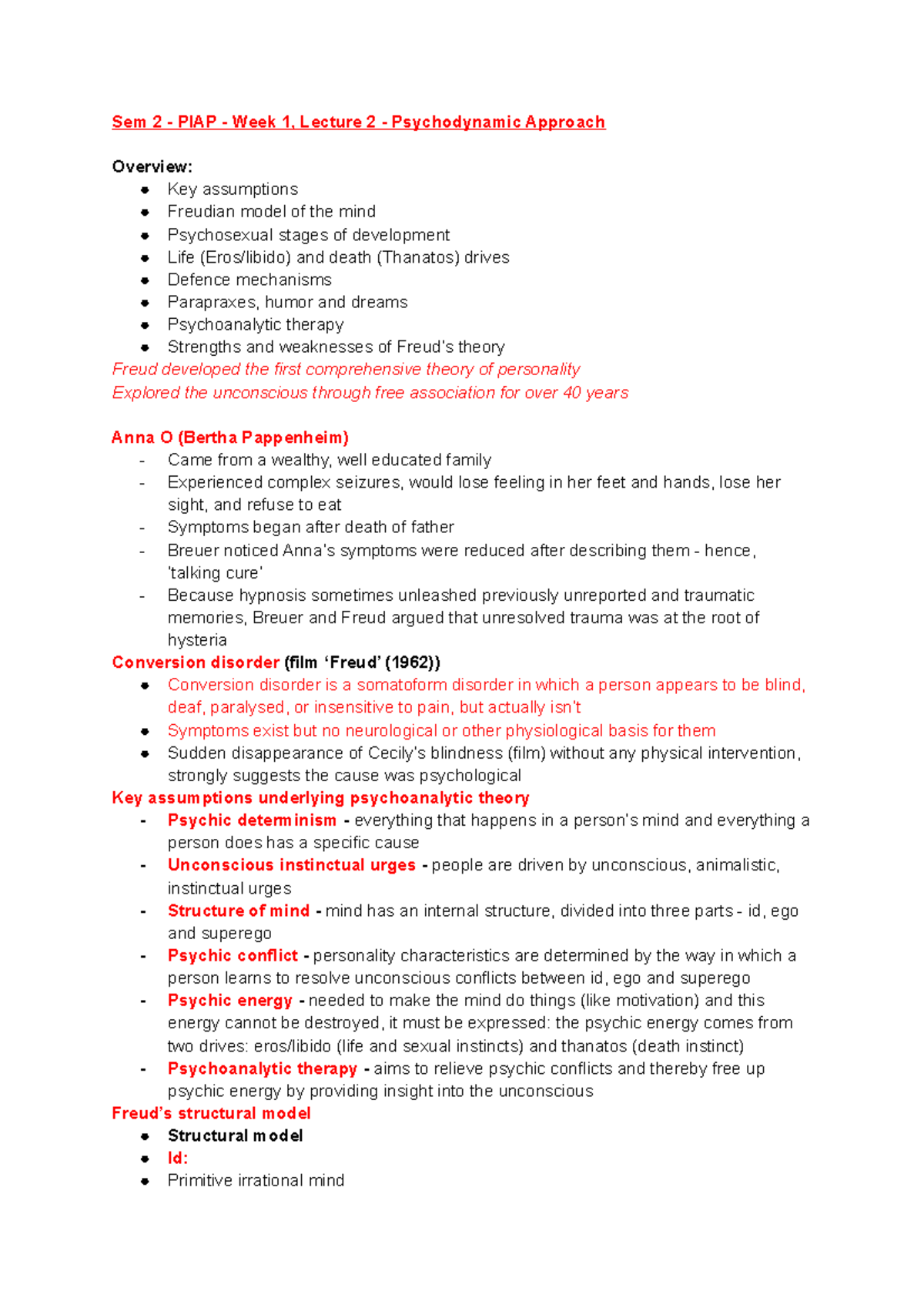 Sem 2 - PIAP - Week 1, Lecture 2 - Psychodynamic Approach - Sem 2 ...