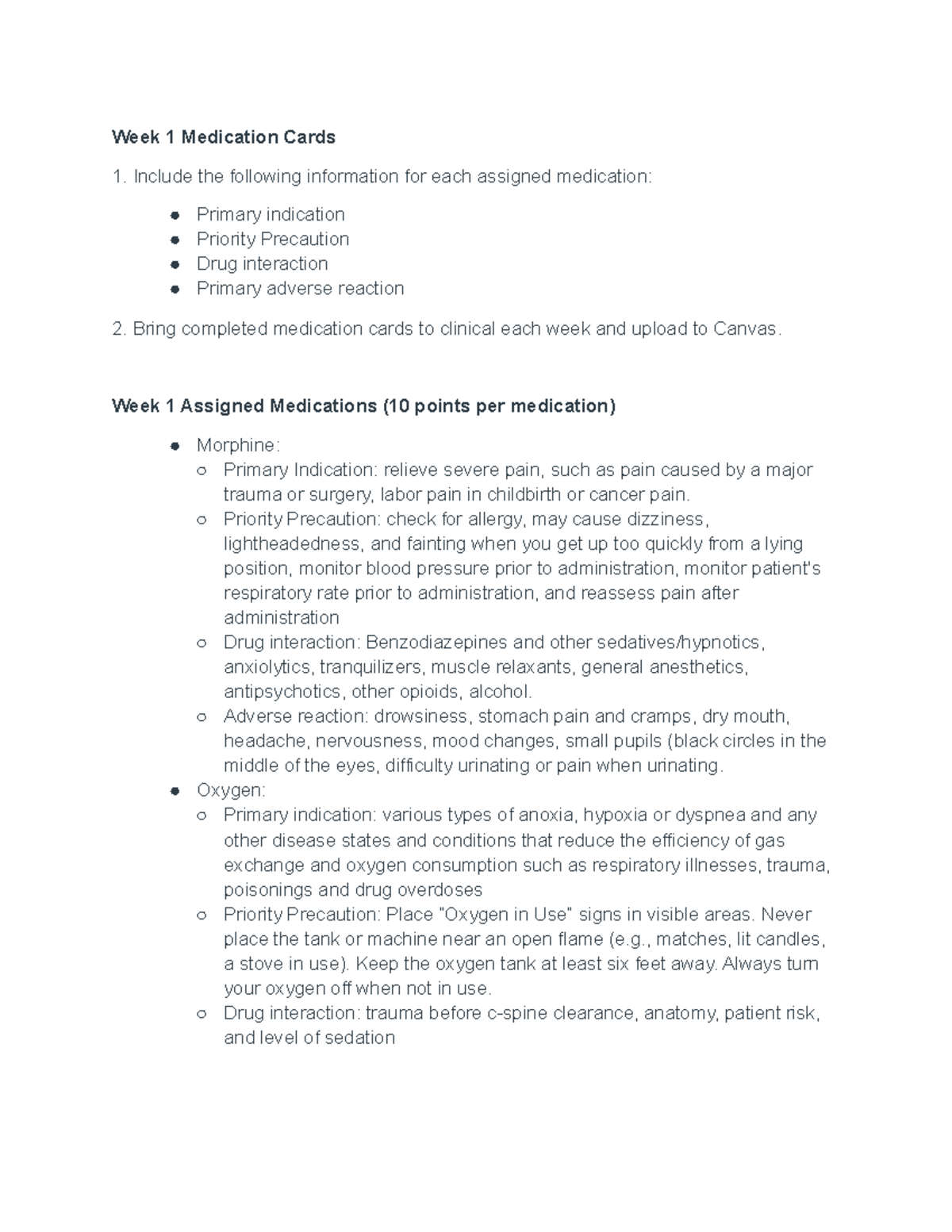 Week 1 Medication Cards - Week 1 Medication Cards Include the following ...