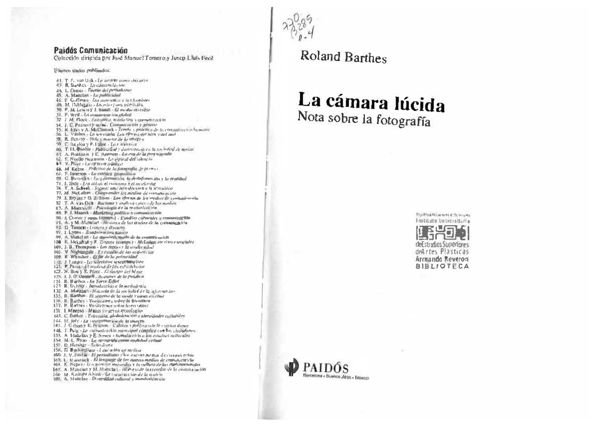Barthes Roland, La cámara lúcida - Paidós Comunicación Colec挀椀 渀 diri℀㬀 ...