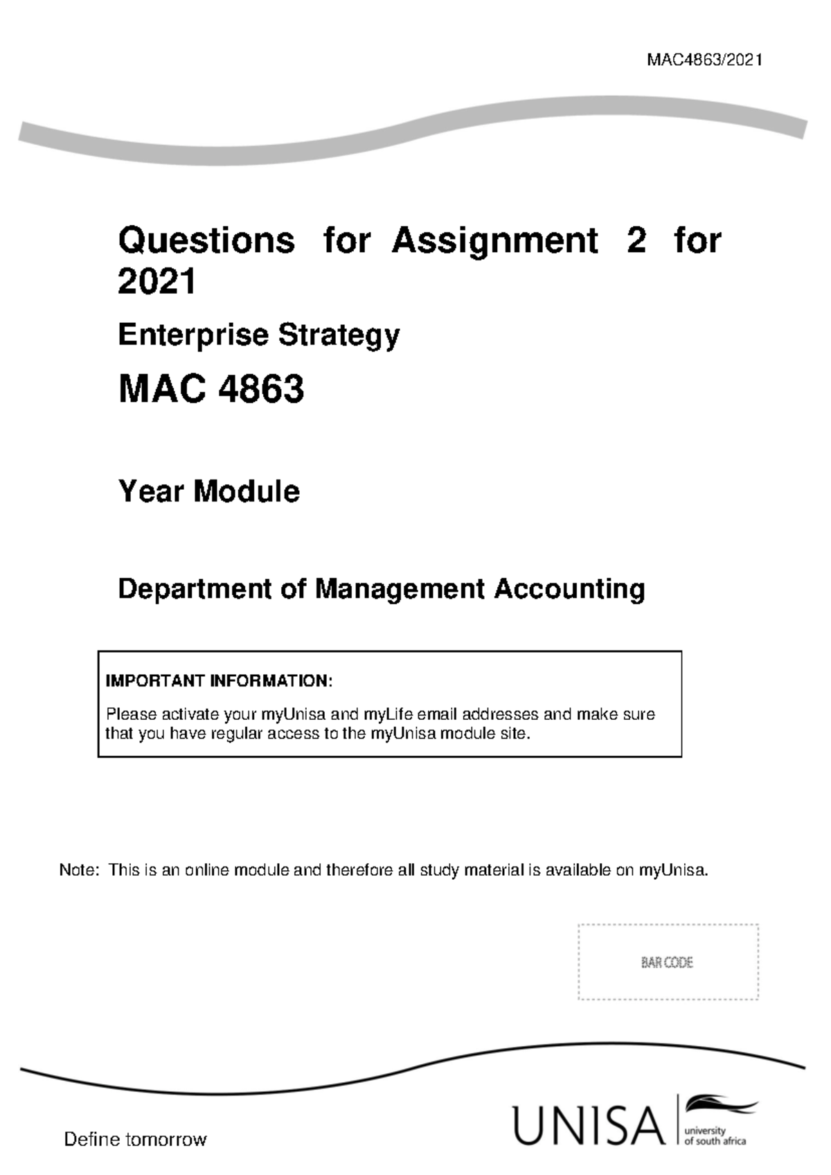 MAC4863 2021 Assignment 2 Questions - MAC4863/20 21 Define tomorrow ...