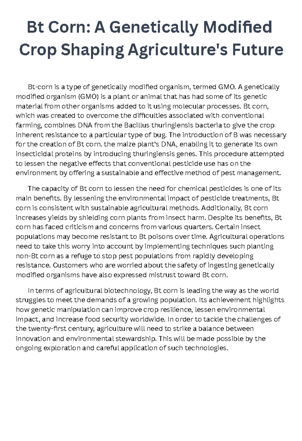 STAS Bt corn Bt Corn A Modified Crop Shaping