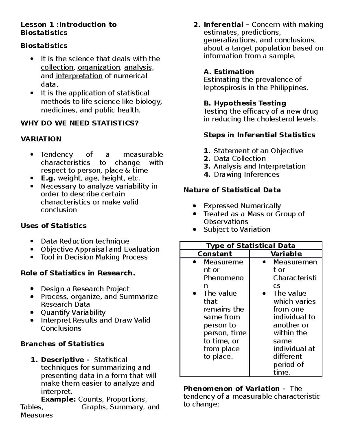 Biostatistics - Reviewer Introduction - Lesson 1 :Introduction To ...