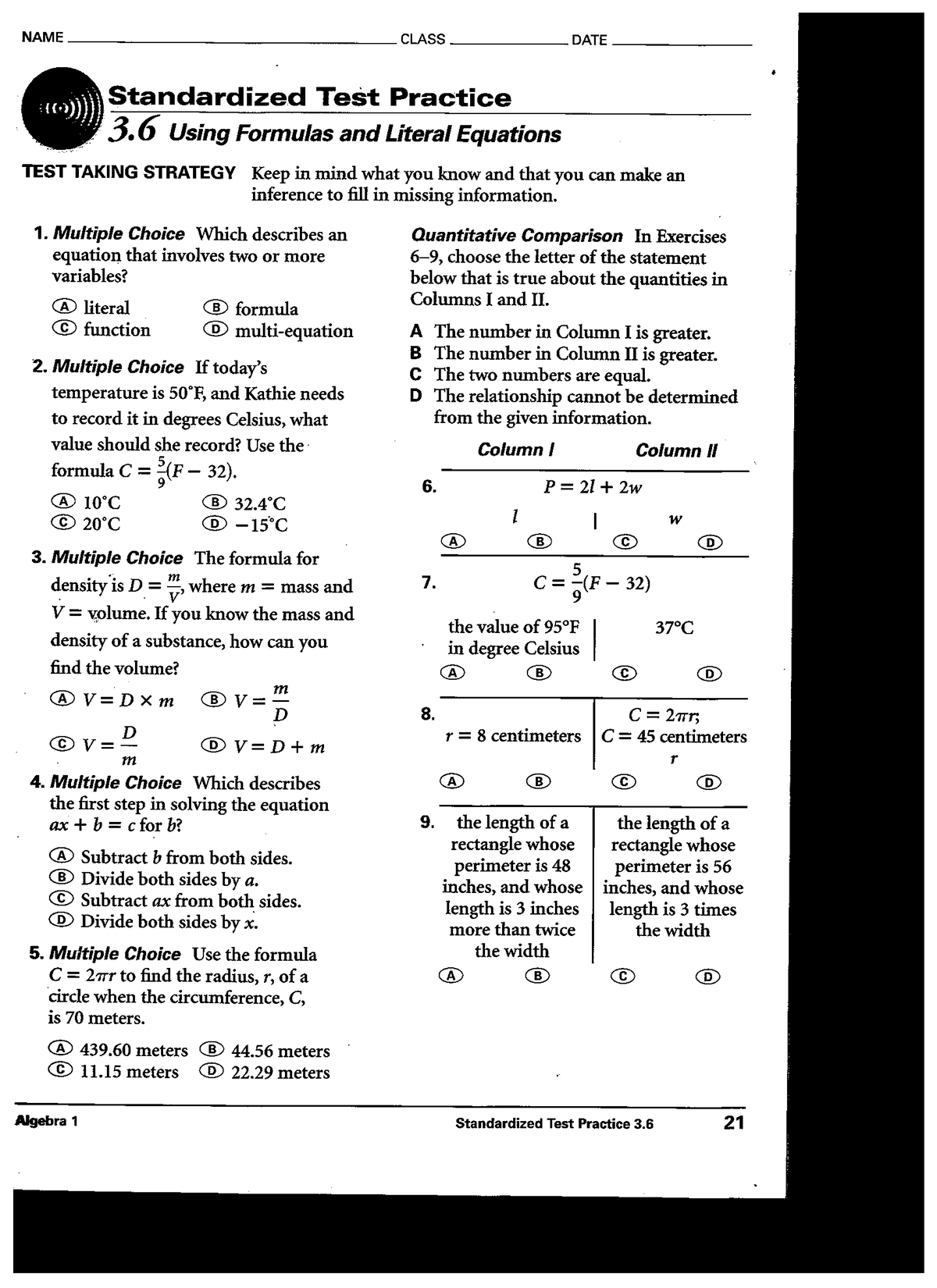 Scan 20221203 algebra quizzes and answers NAME CLASS DATE