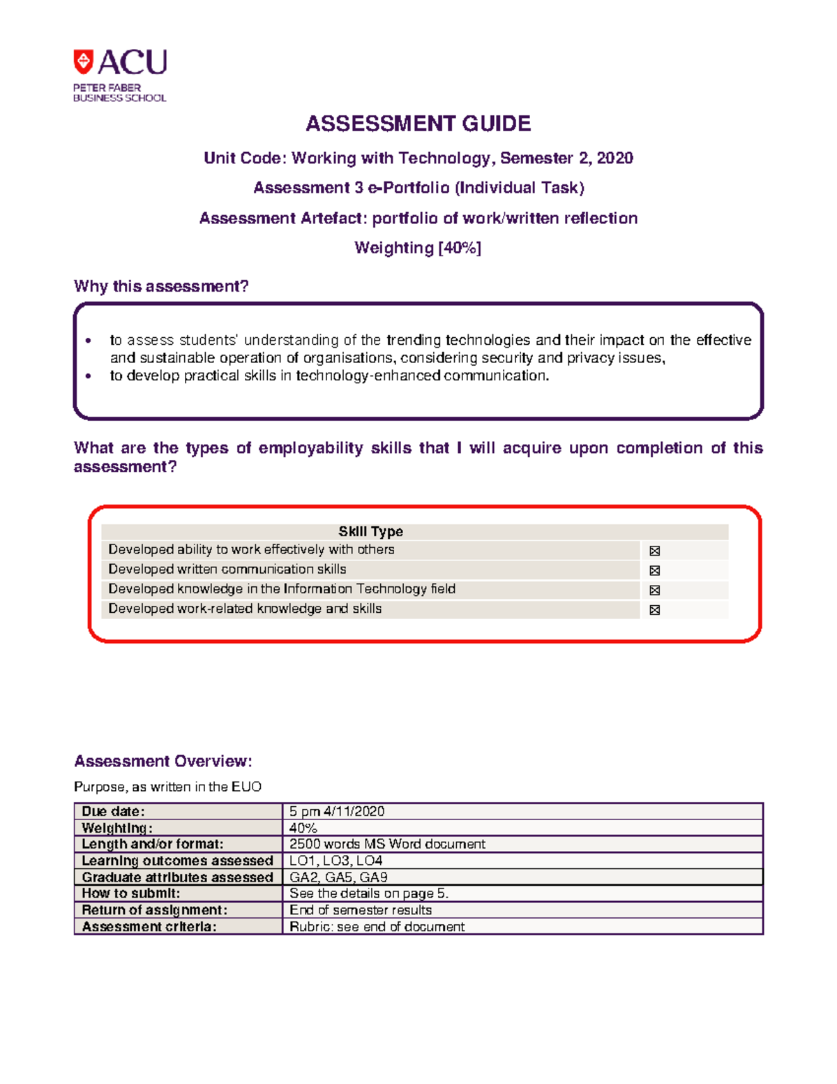 Assessment 3 Guide - ASSESSMENT GUIDE Unit Code: Working with ...
