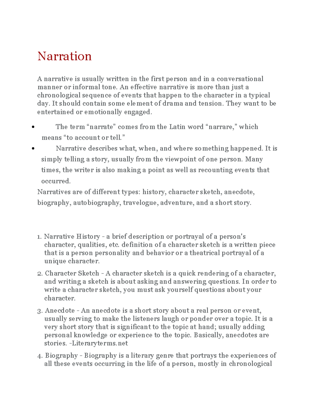 Reading and Writing Skills 2 1 - Narration A narrative is usually ...