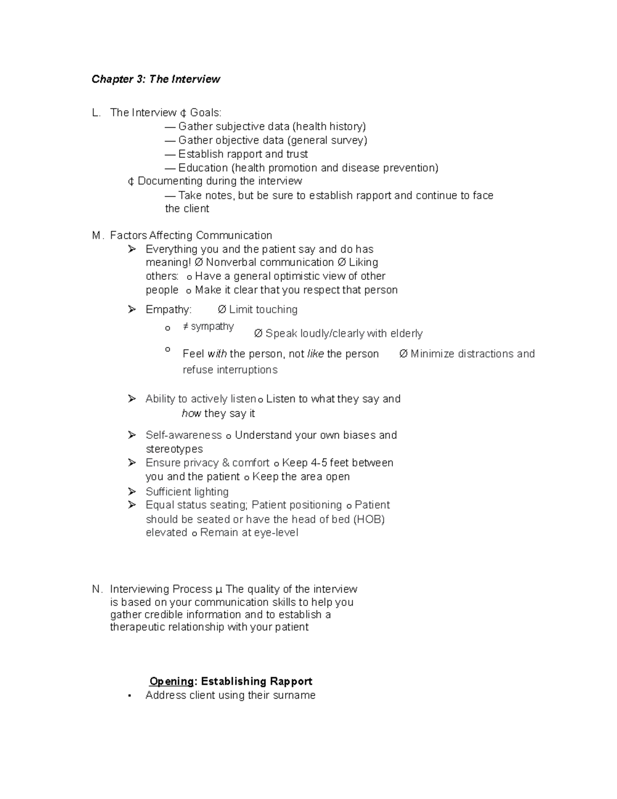 Chapter 3 - Exam 1 Notes - Chapter 3: The Interview L. The Interview ...