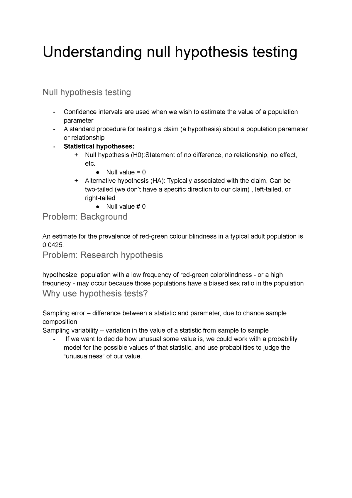 null hypothesis testing in r